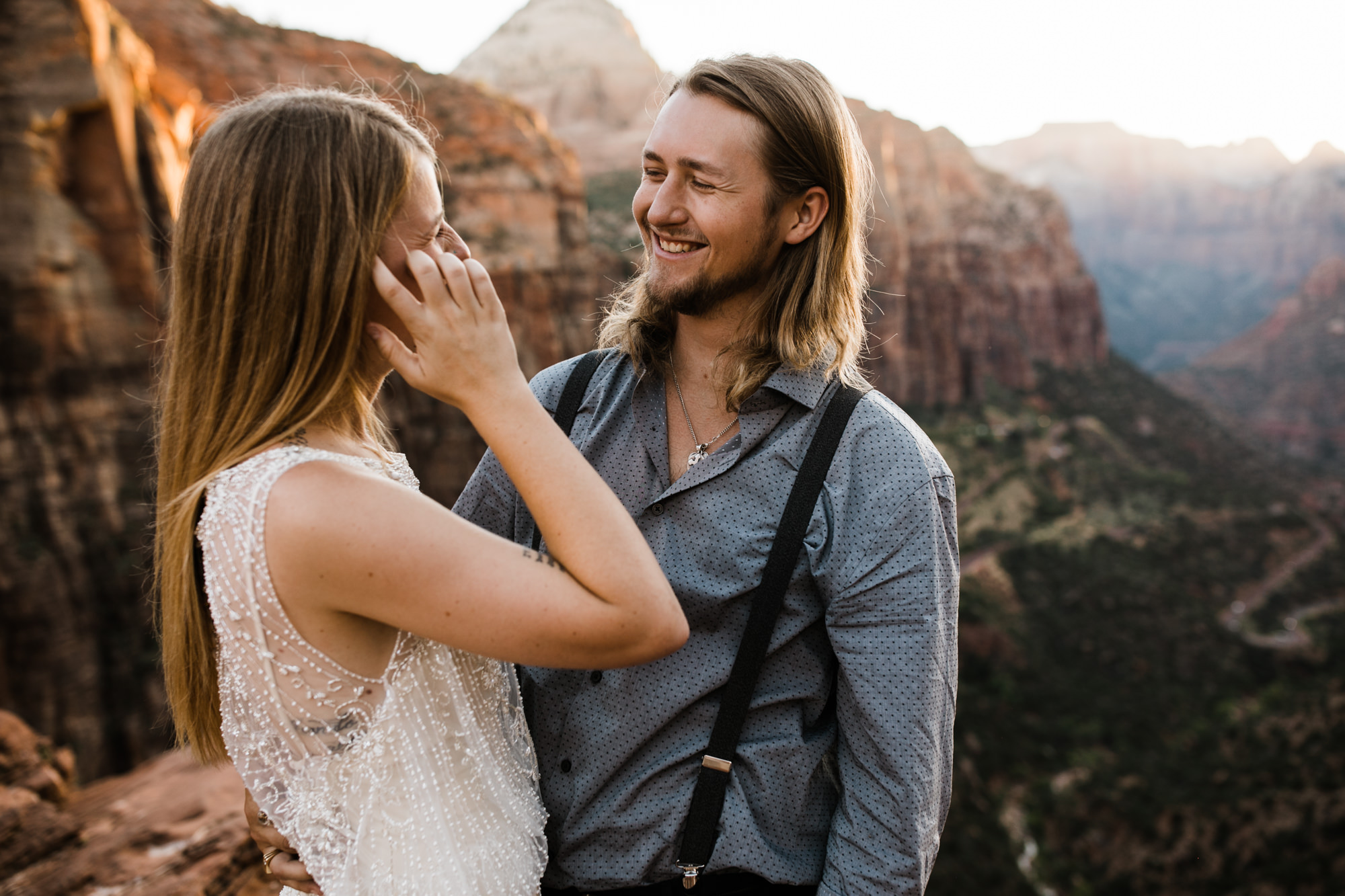 las vegas elopement at the neon museum | bhldn bride | sunset wedding portraits at zion national park | utah adventure wedding photographer | the hearnes adventure photography | www.thehearnes.com