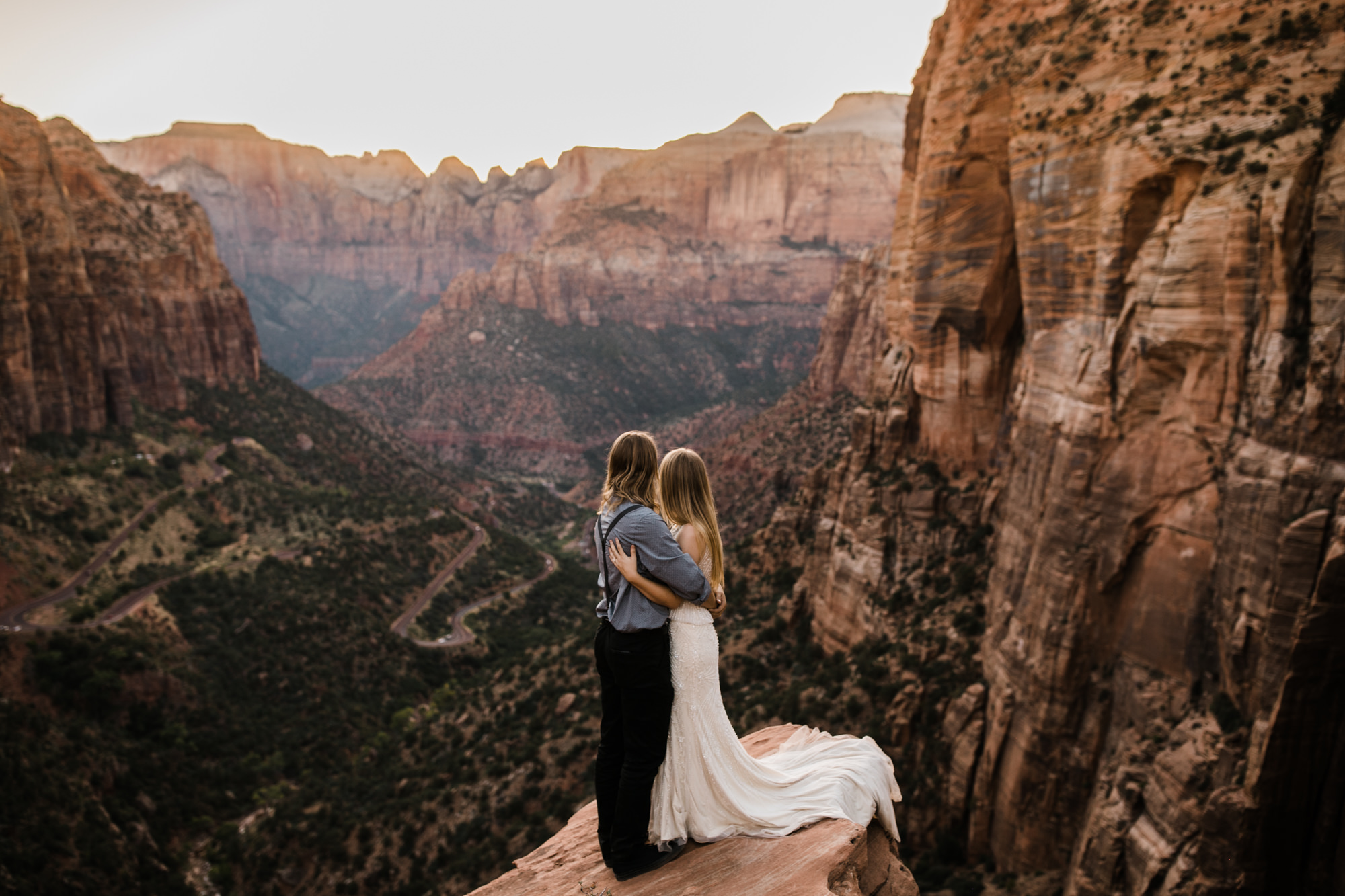 las vegas elopement at the neon museum | bhldn bride | sunset wedding portraits at zion national park | utah adventure wedding photographer | the hearnes adventure photography | www.thehearnes.com