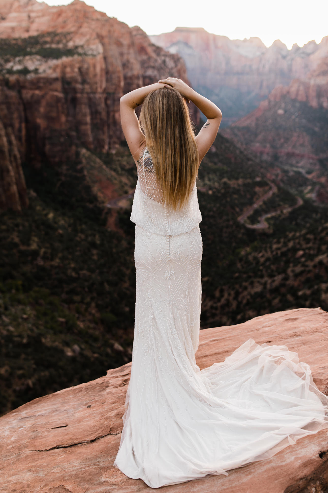 las vegas elopement at the neon museum | bhldn bride | sunset wedding portraits at zion national park | utah adventure wedding photographer | the hearnes adventure photography | www.thehearnes.com