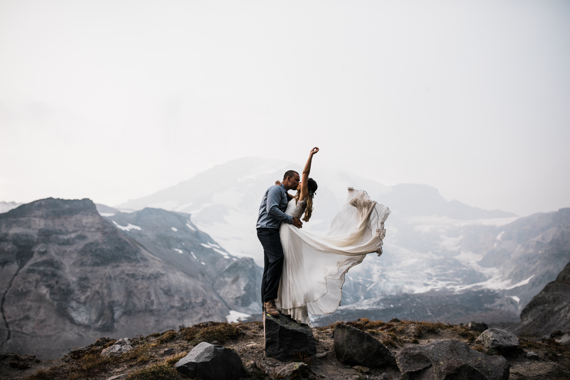 erin + ryan's intimate wedding in mount rainier national park | washington adventure elopement photographer | BHLDN adventurous mountain bride | the hearnes adventure photography | www.thehearnes.com
