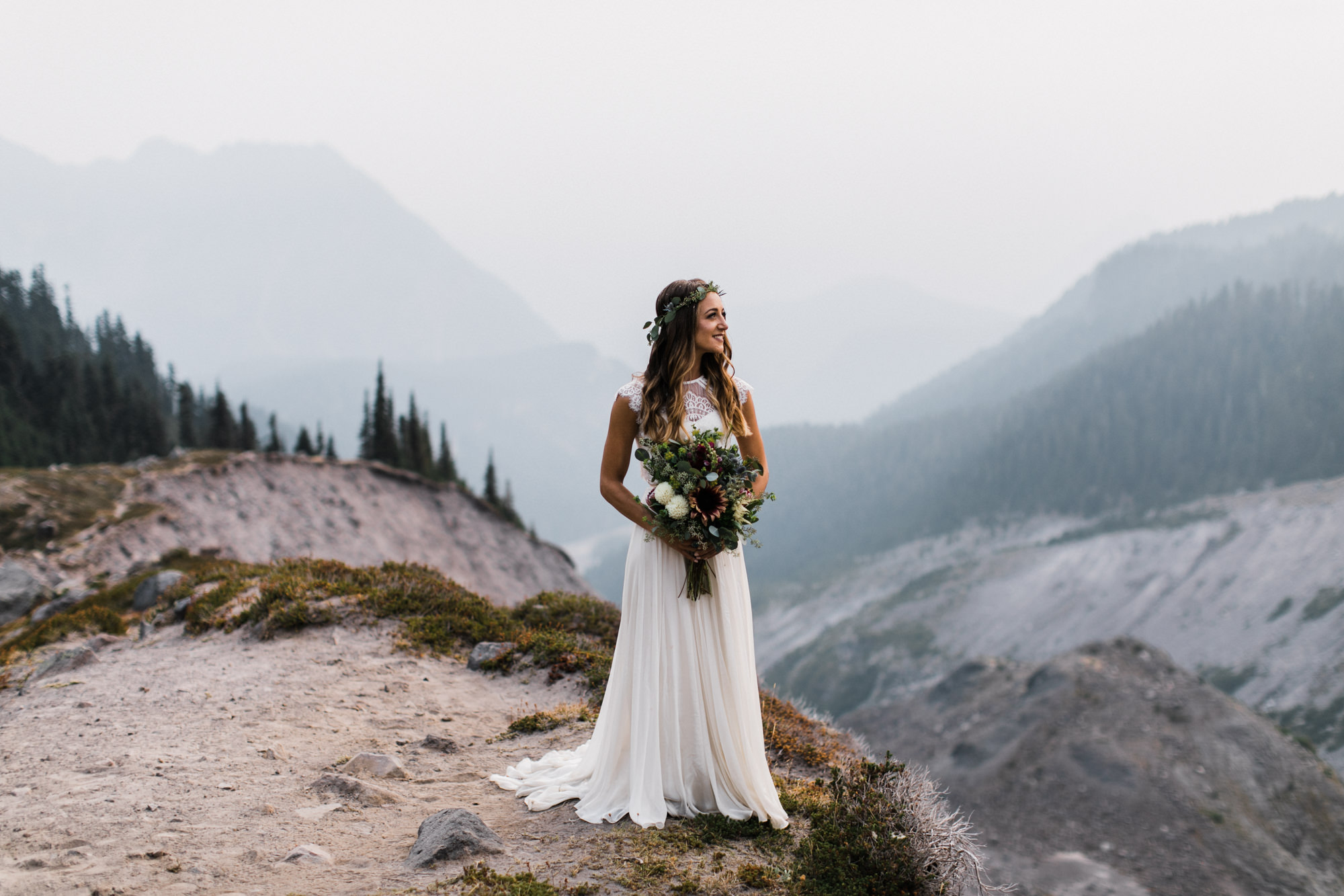 erin + ryan's intimate wedding in mount rainier national park | washington adventure elopement photographer | BHLDN adventurous mountain bride | the hearnes adventure photography | www.thehearnes.com