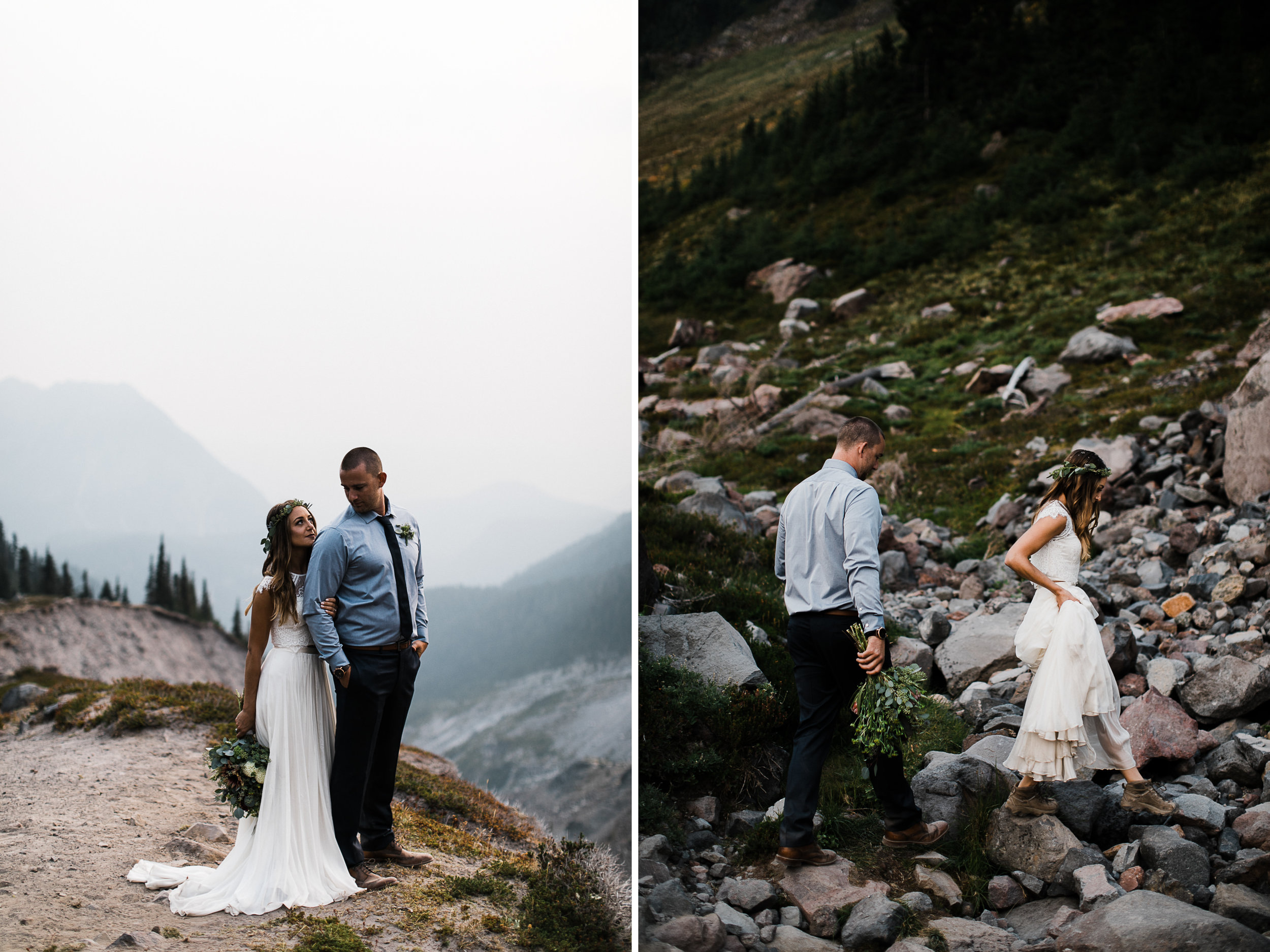 erin + ryan's intimate wedding in mount rainier national park | washington adventure elopement photographer | BHLDN adventurous mountain bride | the hearnes adventure photography | www.thehearnes.com