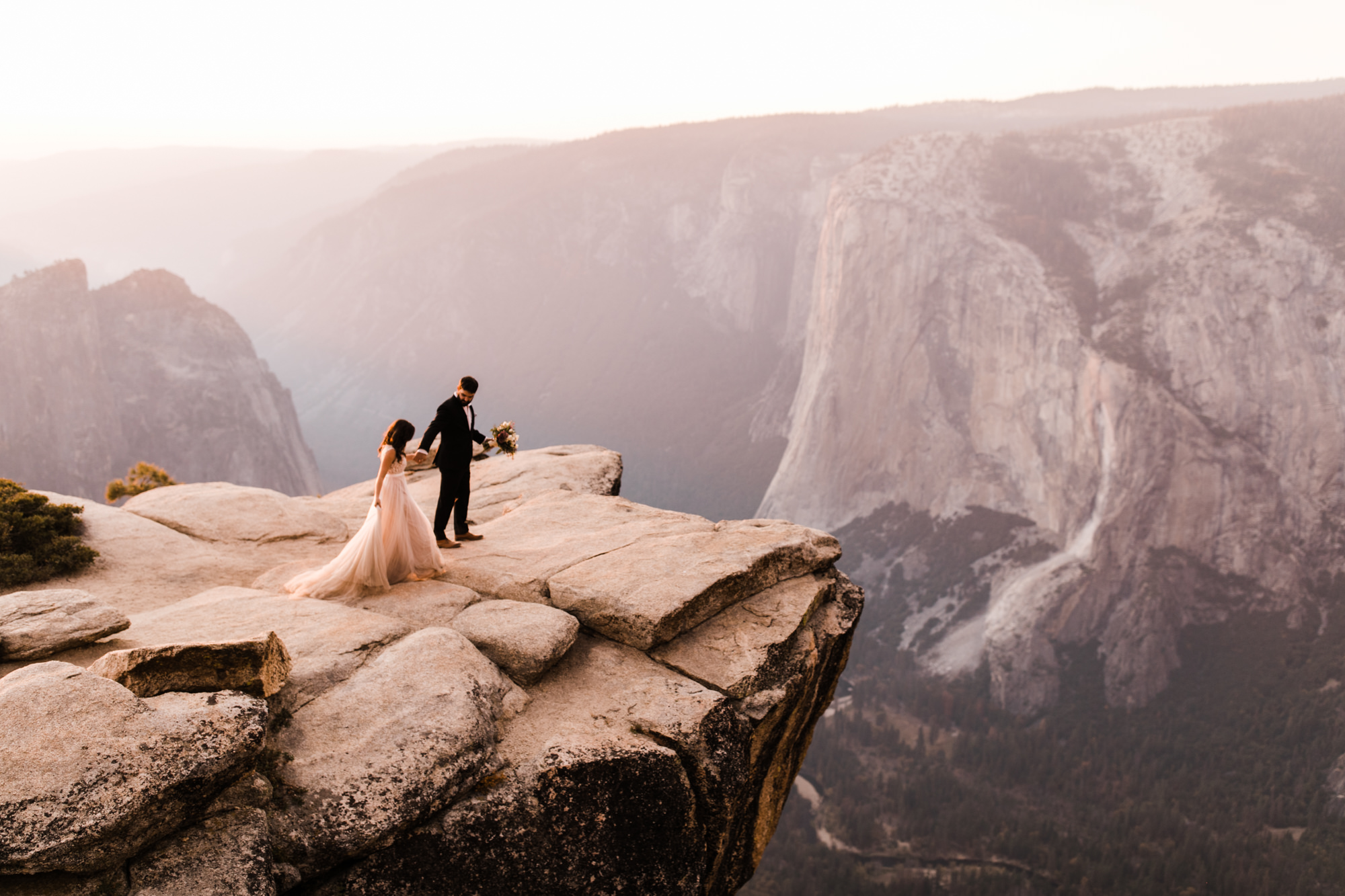 adventurous yosemite elopement | sunrise at glacier point | sunset wedding ceremony at taft point | destination elopement photographer | the hearnes adventure photography | www.thehearnes.com