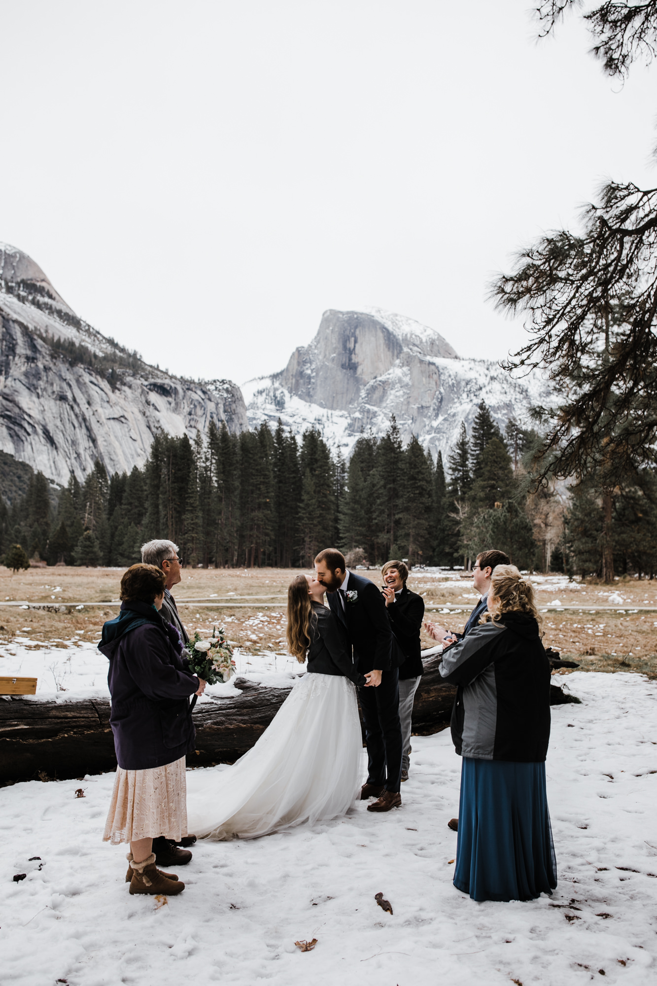 snowy elopement wedding ceremony in yosemite national park | The Hearnes Adventure Photography