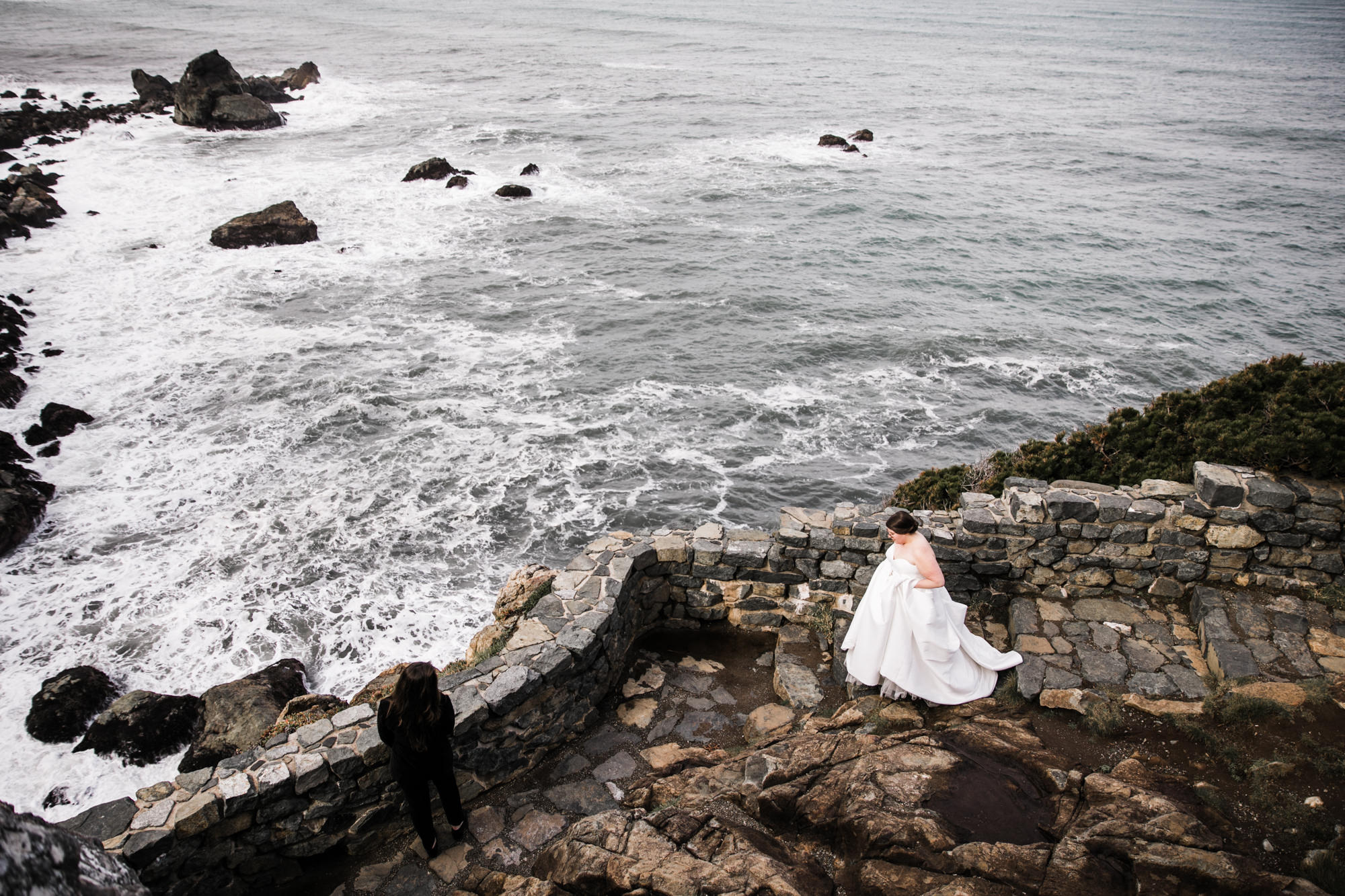 bride and bride first look on the coast of california