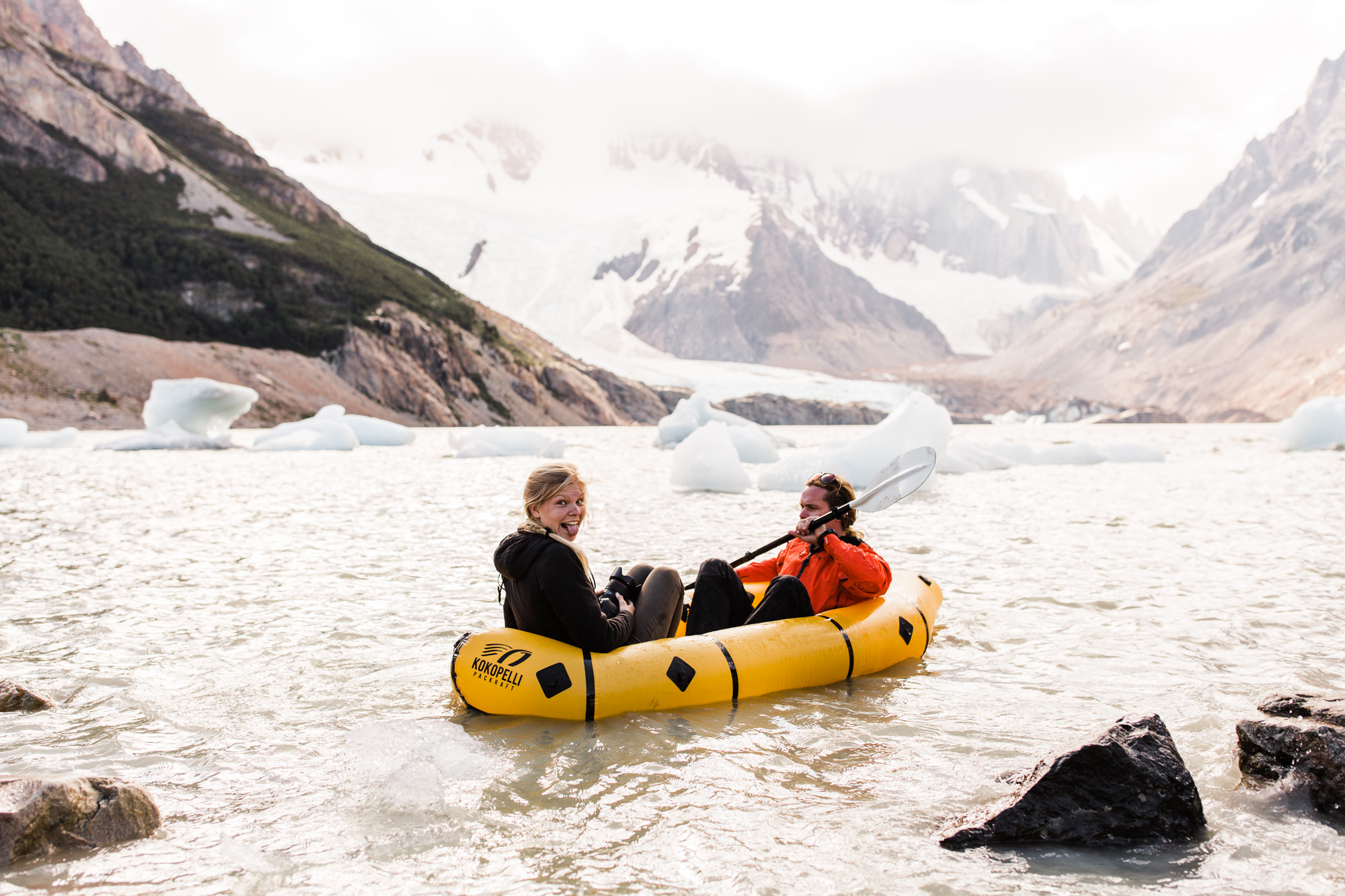 backpacking near cerro torre in Patagonia | campo de augostini + lago torre iceberg lagoon | adventure elopement inspiration | the hearnes adventure photography