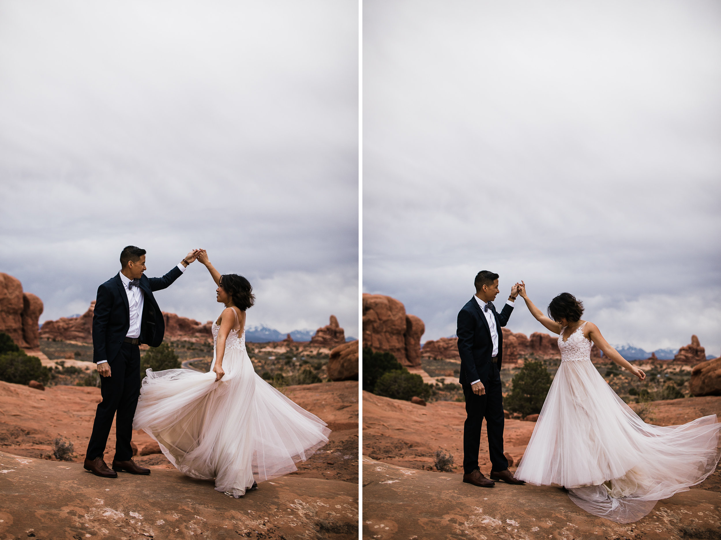 elopement first look in arches national park | desert elopement | moab wedding photographer | the hearnes adventure photography | www.thehearnes.com