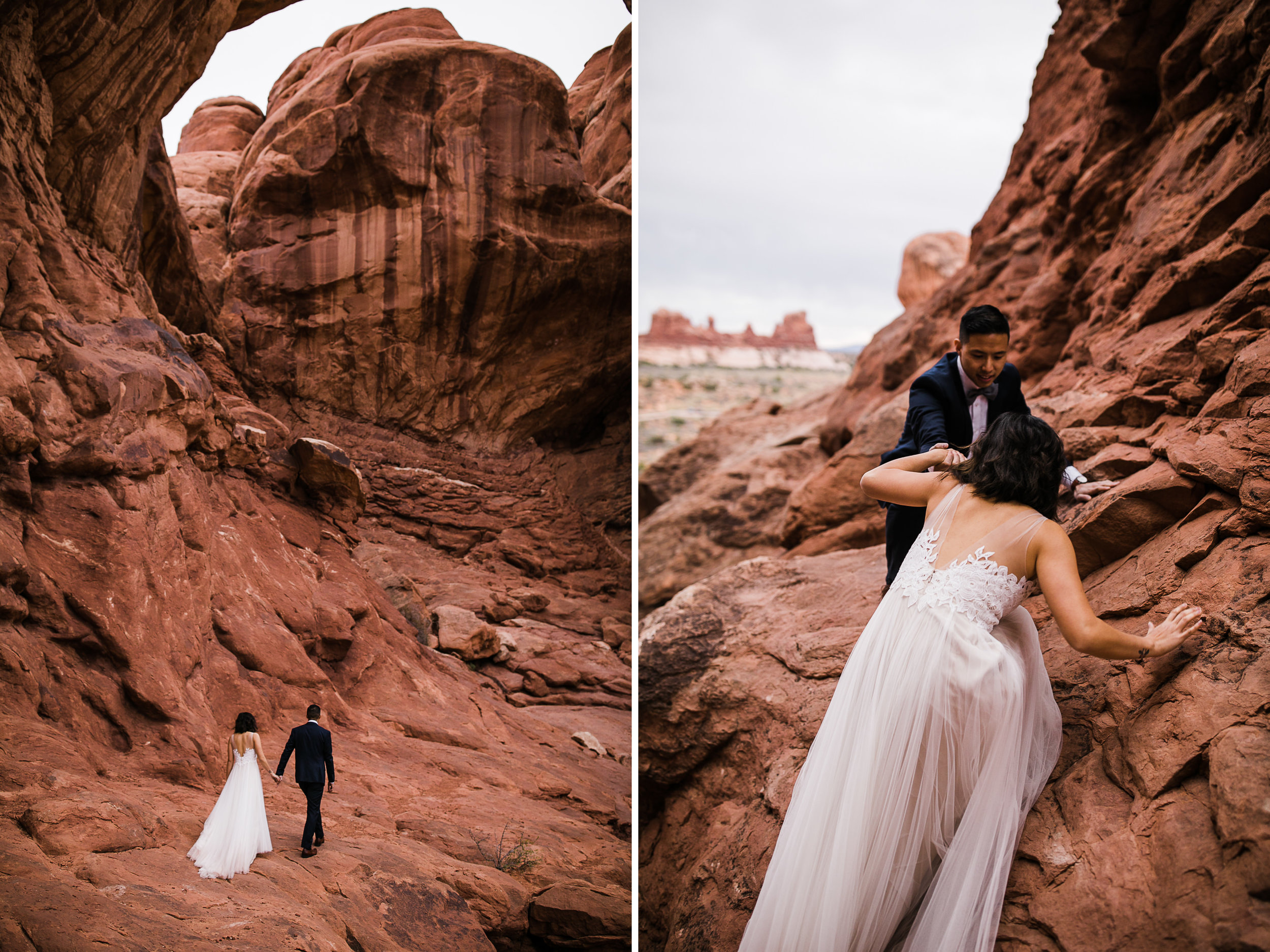 elopement first look in arches national park | desert elopement | moab wedding photographer | the hearnes adventure photography | www.thehearnes.com