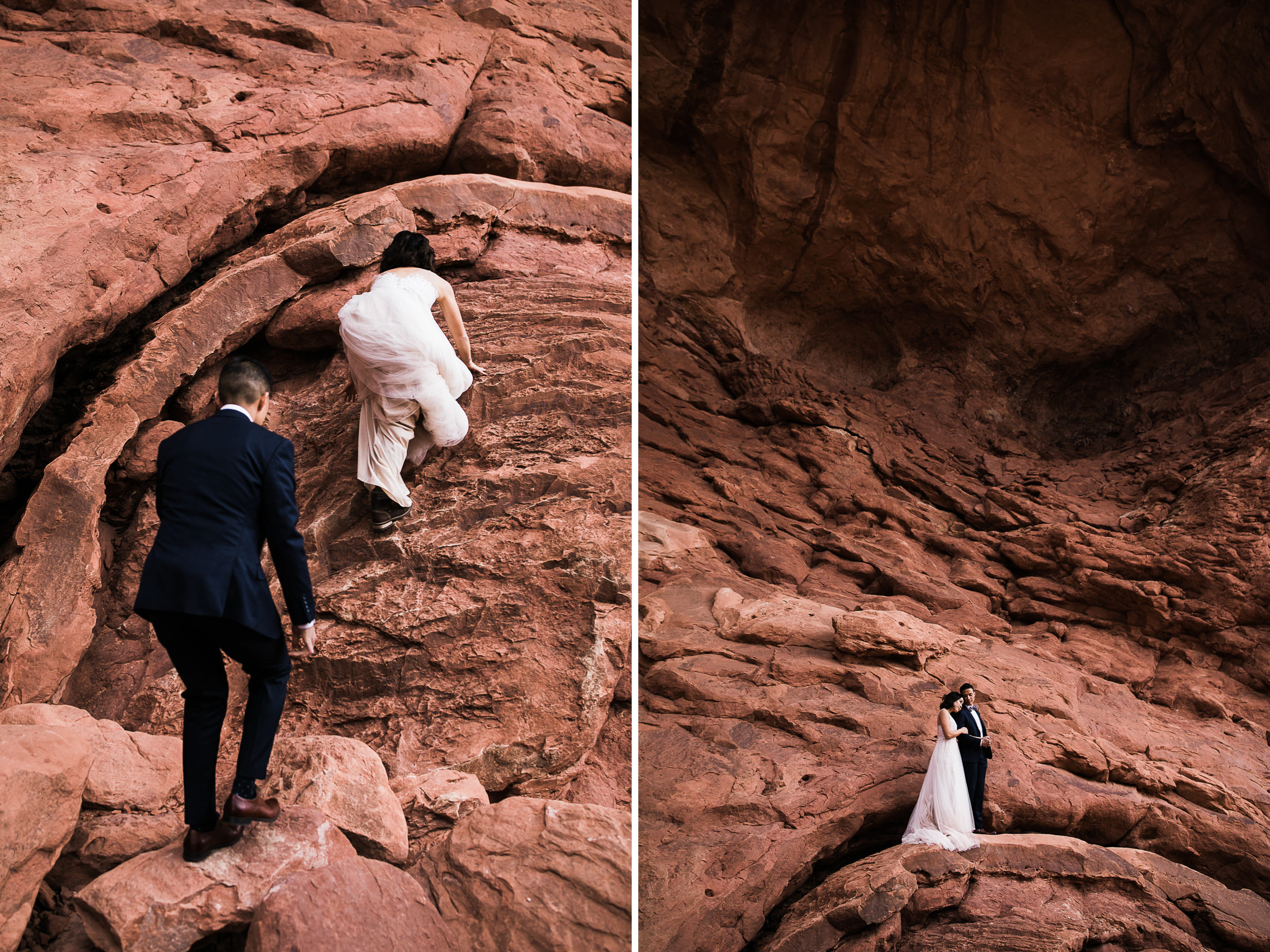 elopement first look in arches national park | desert elopement | moab wedding photographer | the hearnes adventure photography | www.thehearnes.com