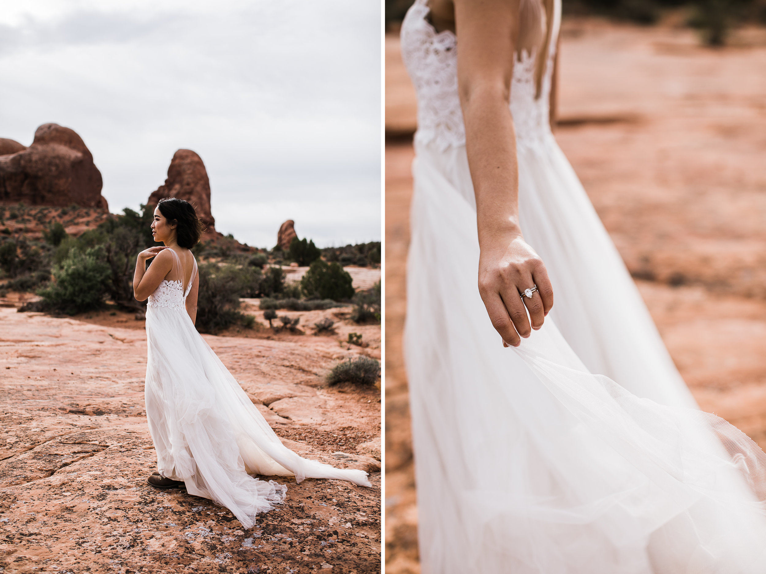 elopement first look in arches national park | desert elopement | moab wedding photographer | the hearnes adventure photography | www.thehearnes.com