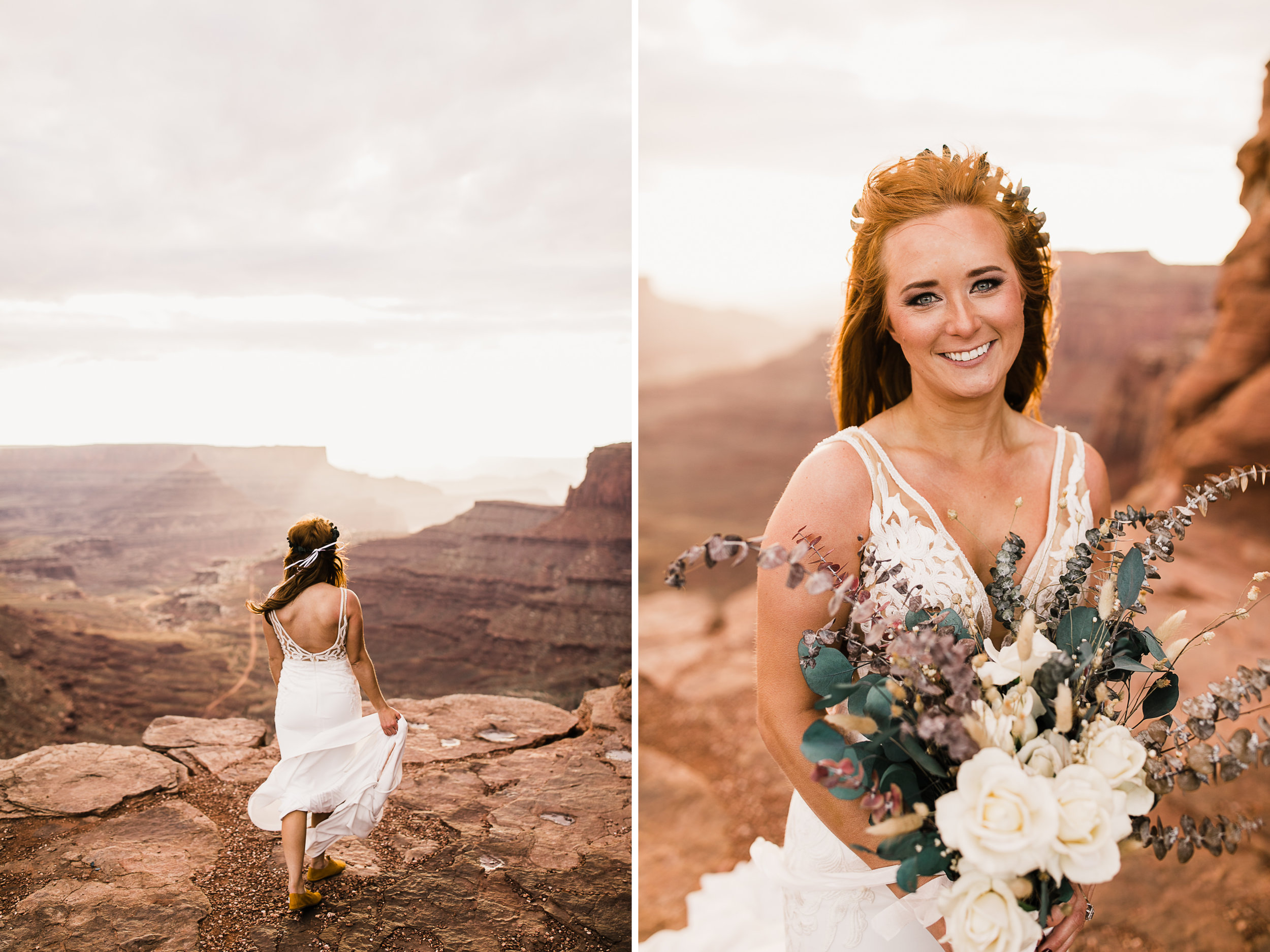 ben + rachelle's elopement in a secret canyon near Moab, Utah | canyonlands national park first look + portraits | secret ceremony on the edge of a cliff | moab adventure wedding photographer