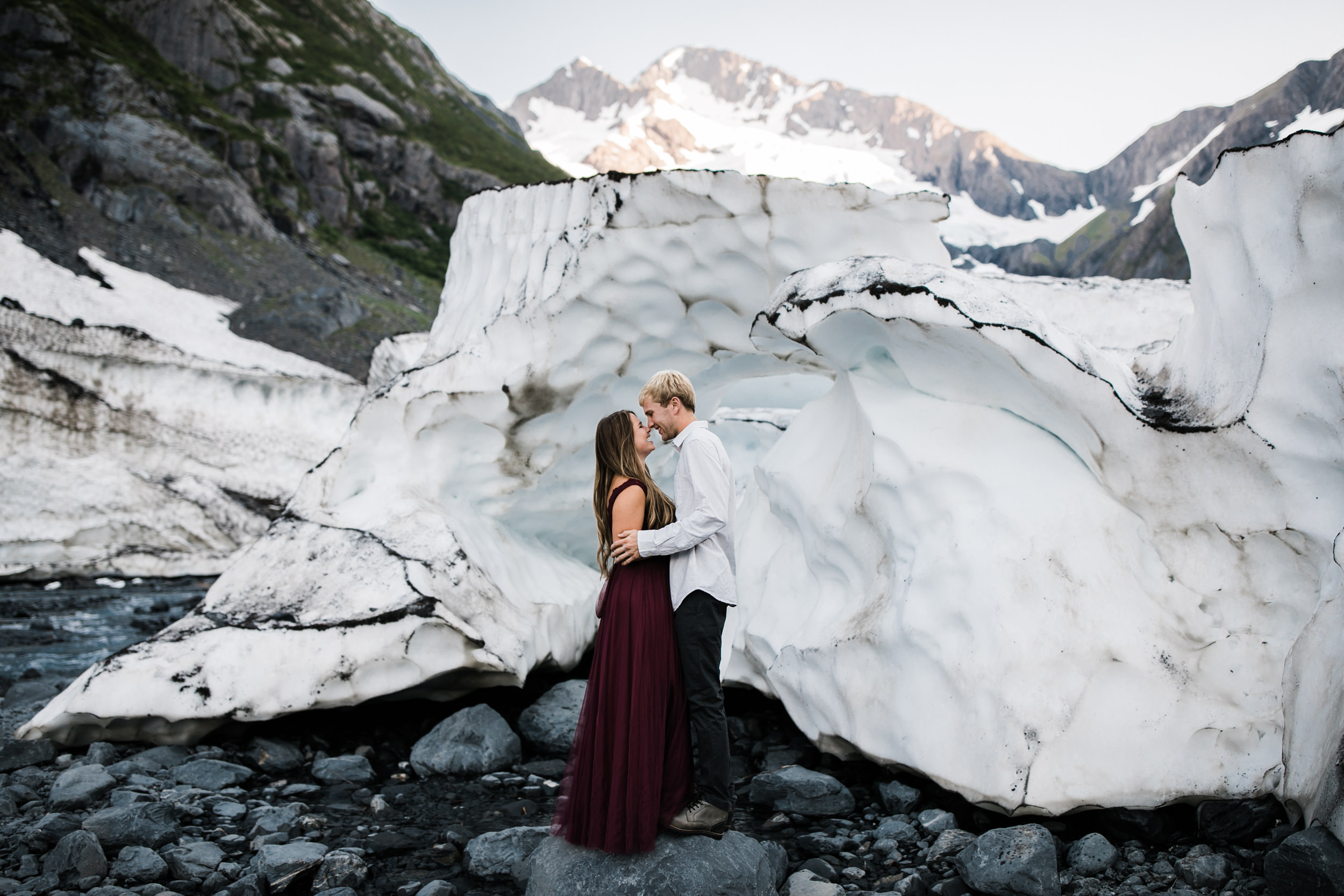 adventurous glacier engagement session near girdwood | alaska elopement photographer | glacier wedding inspiration | the hearnes adventure photography | www.thehearnes.com