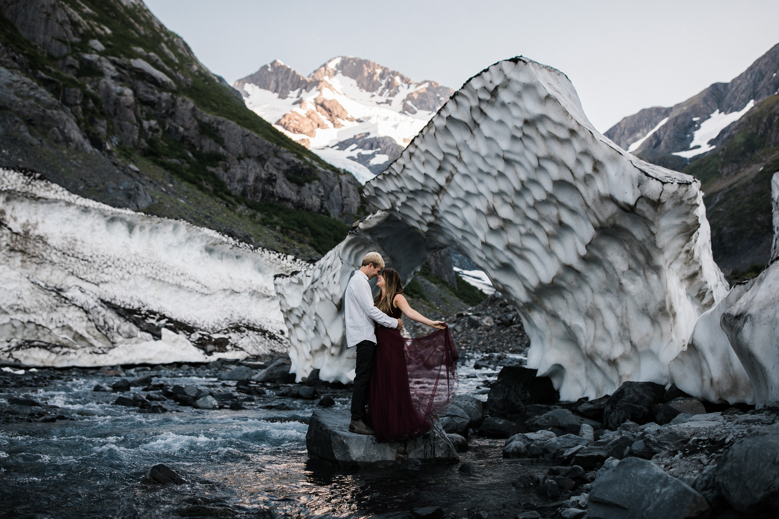 adventurous glacier engagement session near girdwood | alaska elopement photographer | glacier wedding inspiration | the hearnes adventure photography | www.thehearnes.com