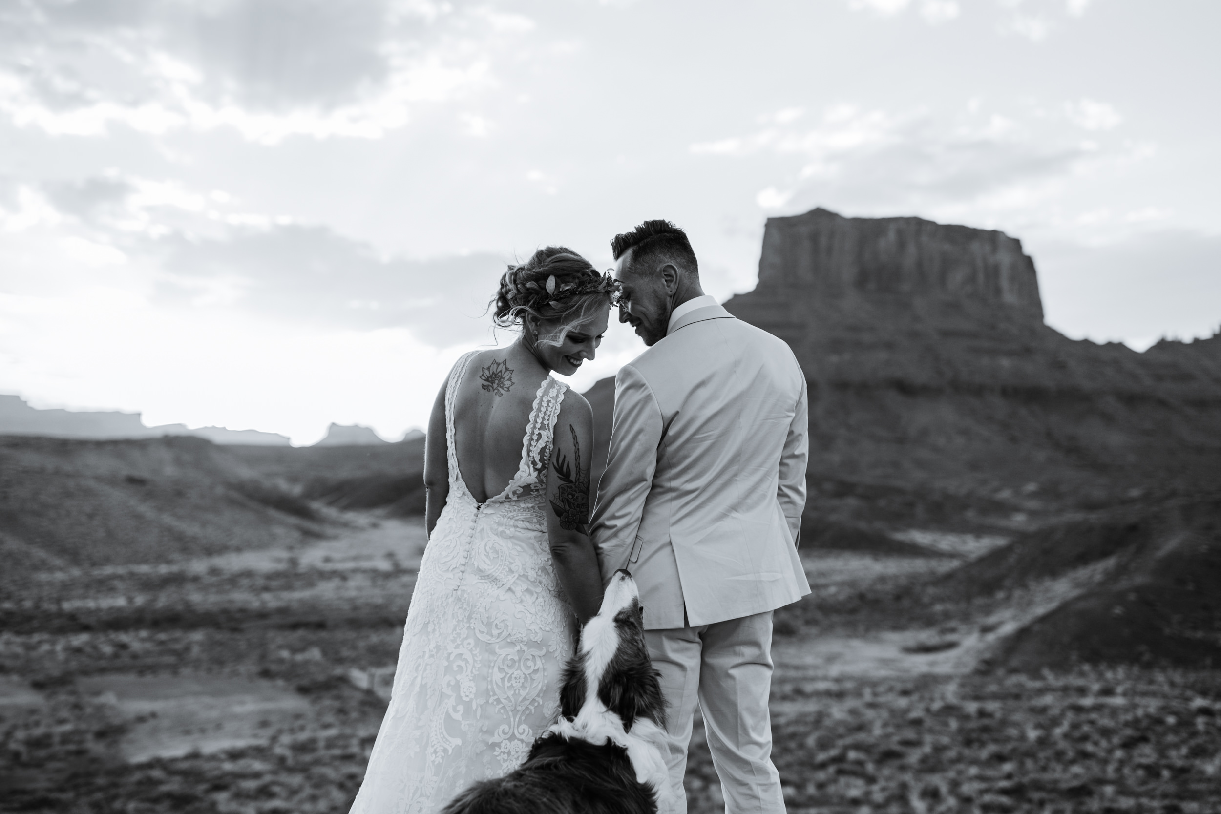 sunrise adventure wedding session | moab, utah elopement photographer | desert wedding inspiration | blue tux | mint colored suit | unique groom | the hearnes adventure photography