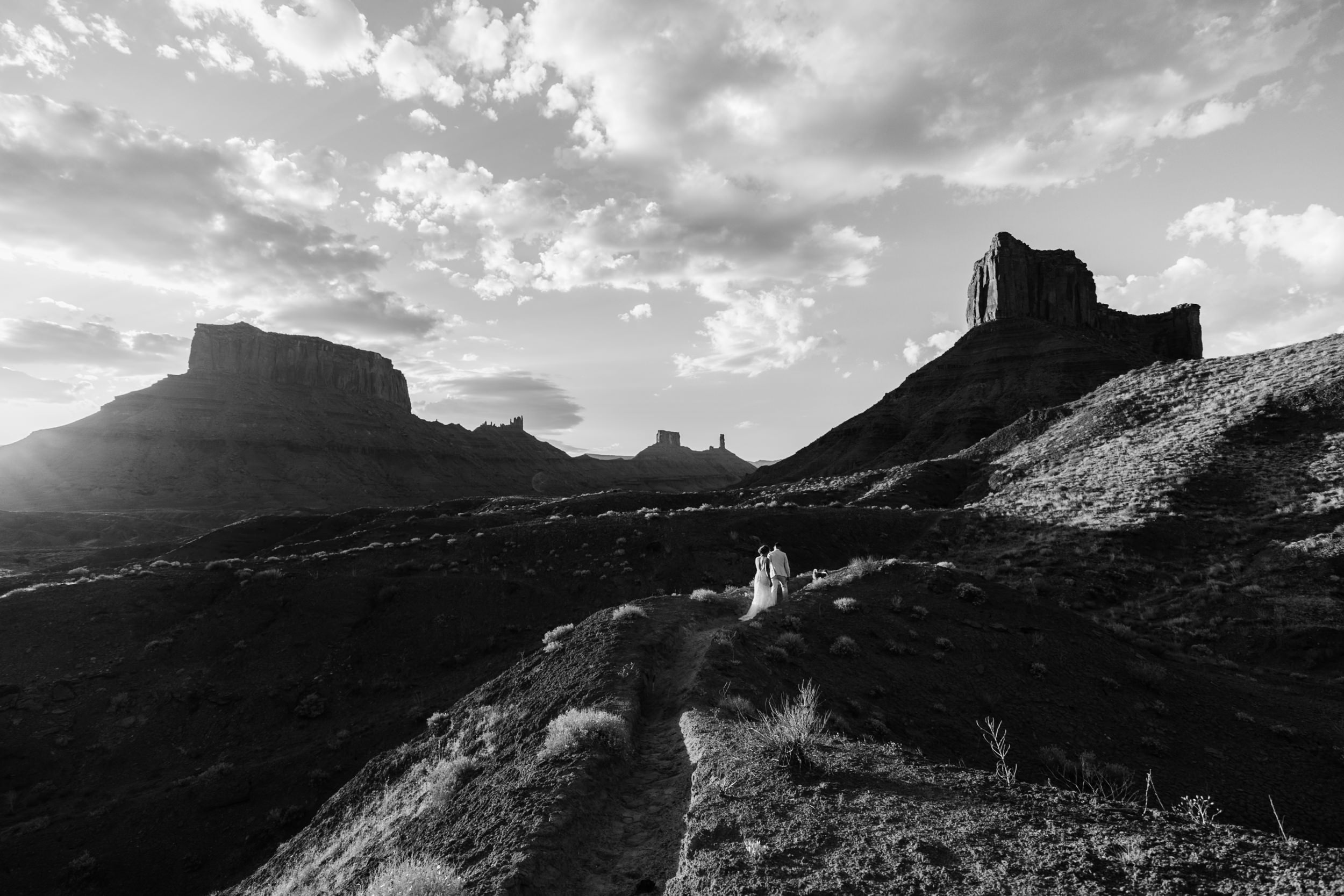 sunrise adventure wedding session | moab, utah elopement photographer | desert wedding inspiration | blue tux | mint colored suit | unique groom | the hearnes adventure photography