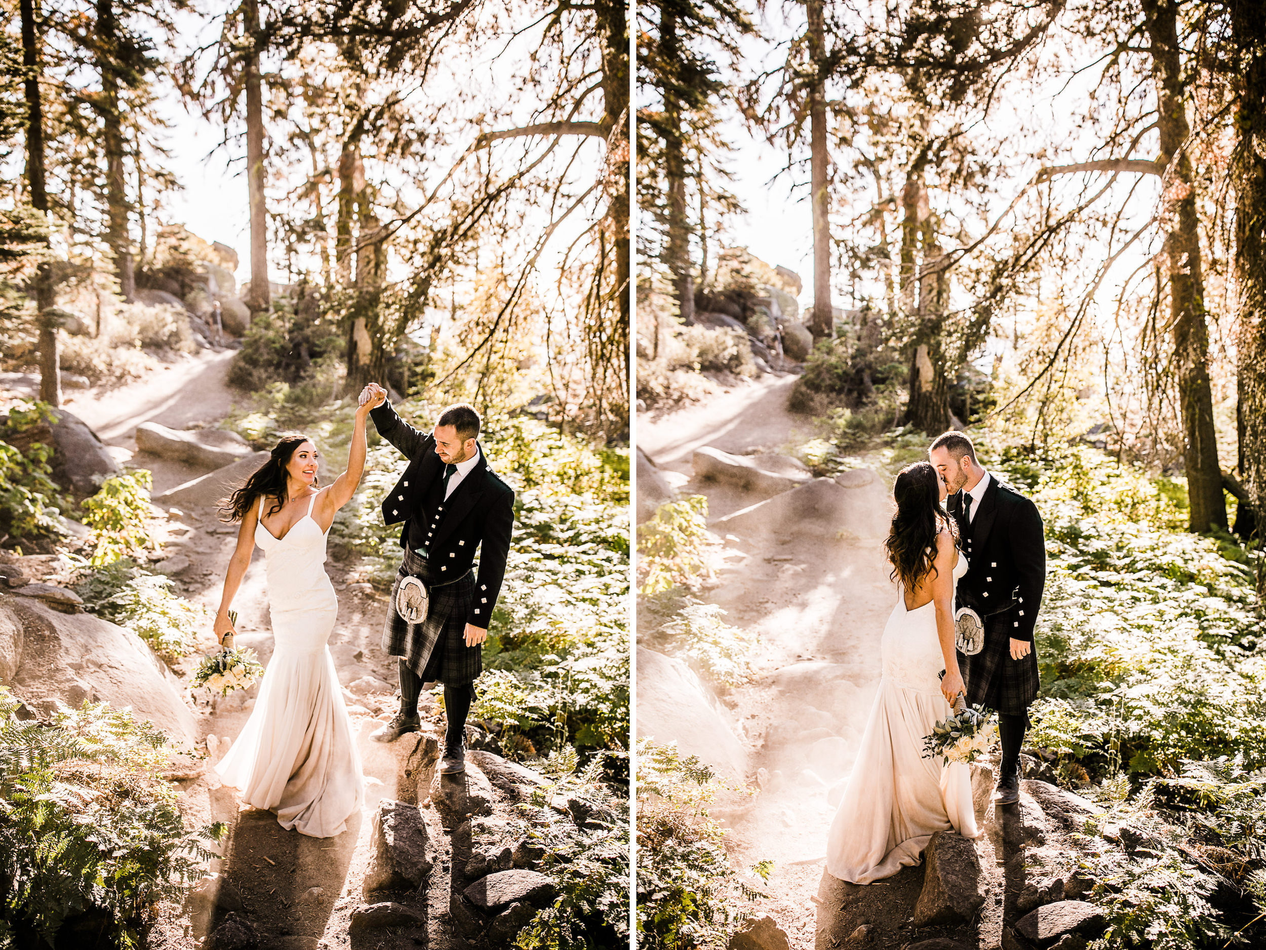 destination elopement in yosemite national park | ceremony + portraits at taft point | groom wearing a kilt + bride wearing boots | the hearnes elopement photography