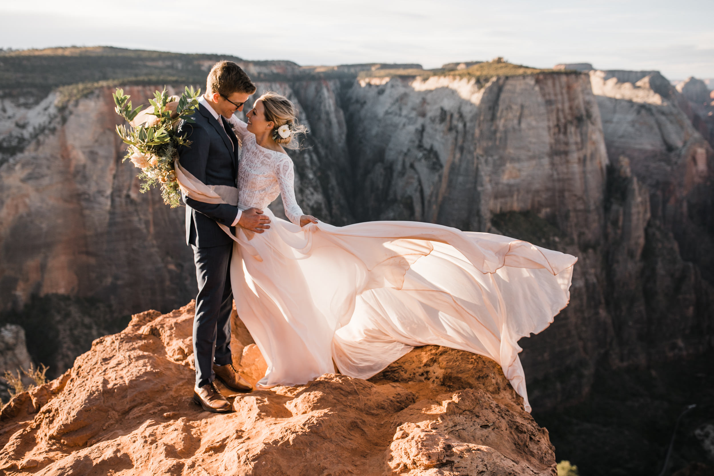 erin + marshall’s sunrise elopement ceremony overlooking zion national park | hiking wedding | utah elopement photographer | the hearnes adventure photography