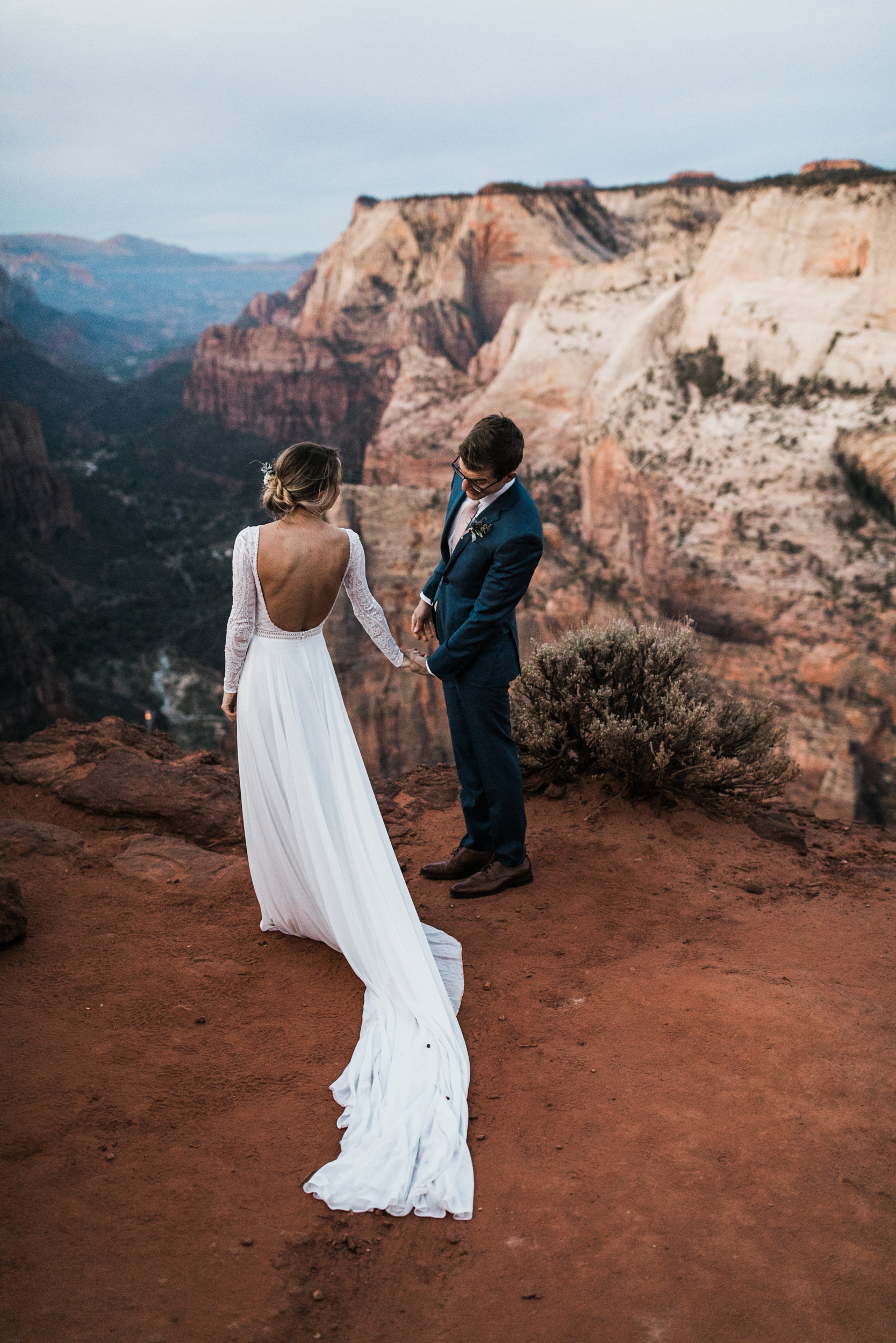 erin + marshall’s sunrise elopement ceremony overlooking zion national park | hiking wedding | utah elopement photographer | the hearnes adventure photography