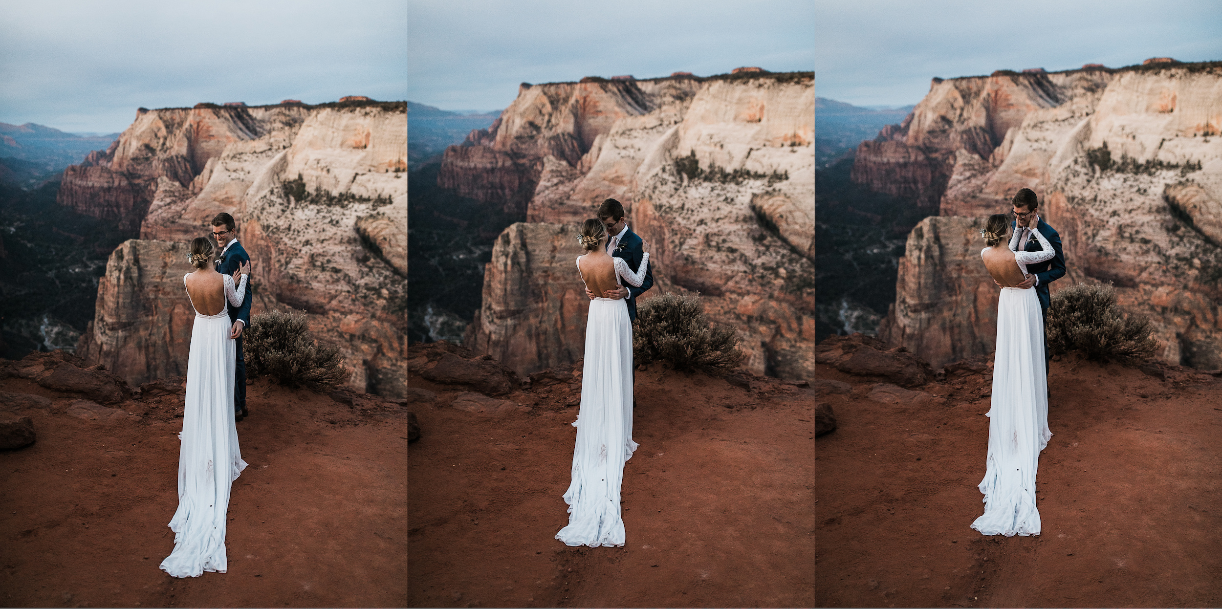 erin + marshall’s sunrise elopement ceremony overlooking zion national park | hiking wedding | utah elopement photographer | the hearnes adventure photography