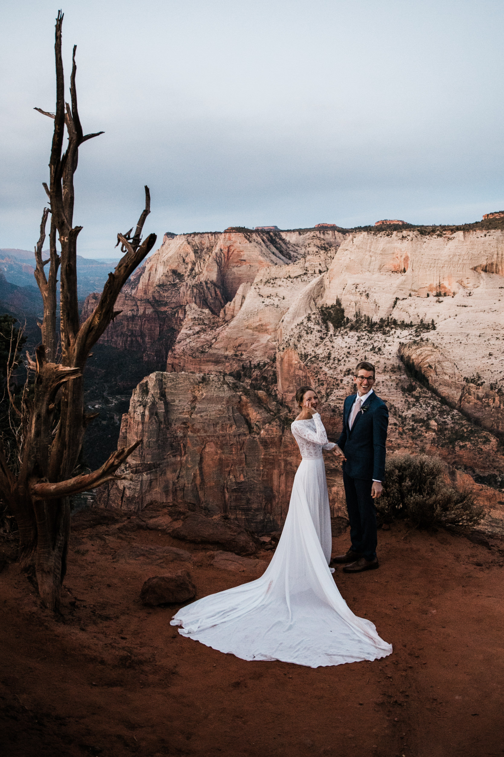 erin + marshall’s sunrise elopement ceremony overlooking zion national park | hiking wedding | utah elopement photographer | the hearnes adventure photography