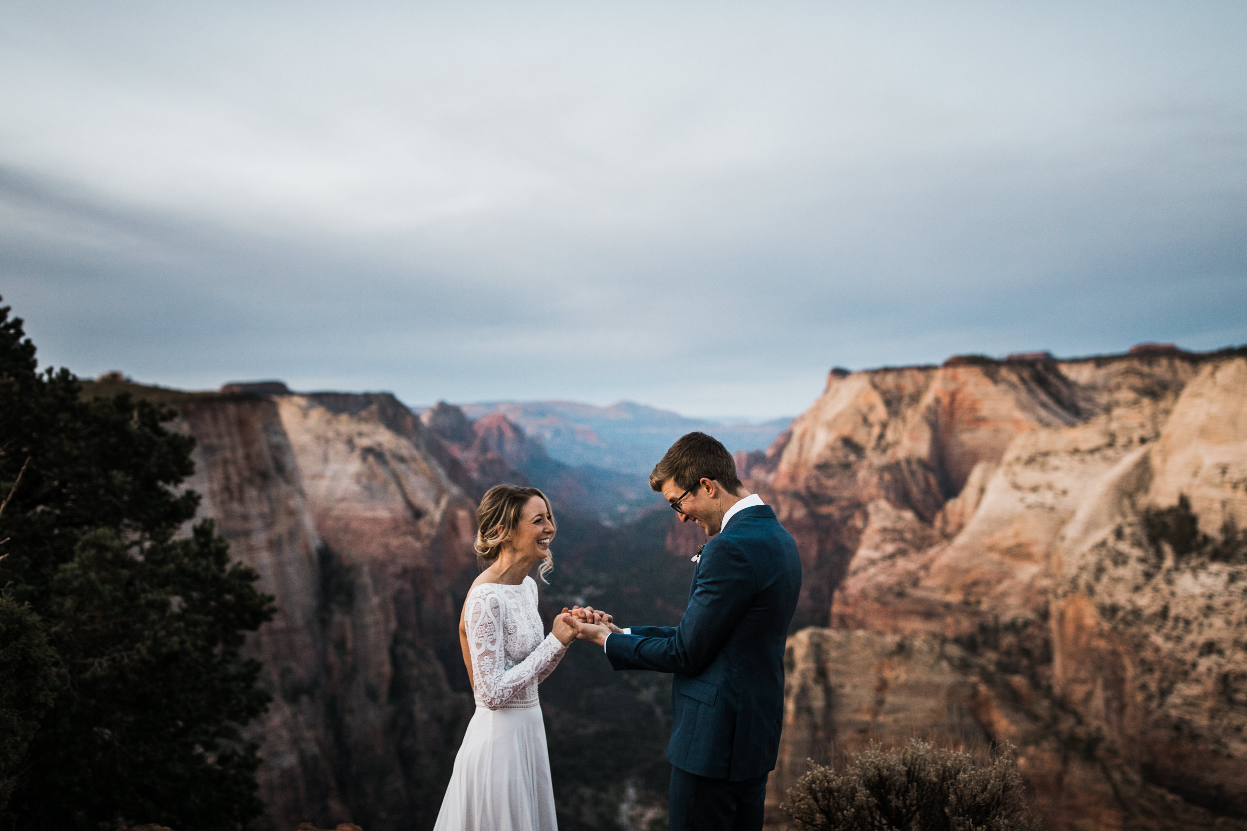 erin + marshall’s sunrise elopement ceremony overlooking zion national park | hiking wedding | utah elopement photographer | the hearnes adventure photography