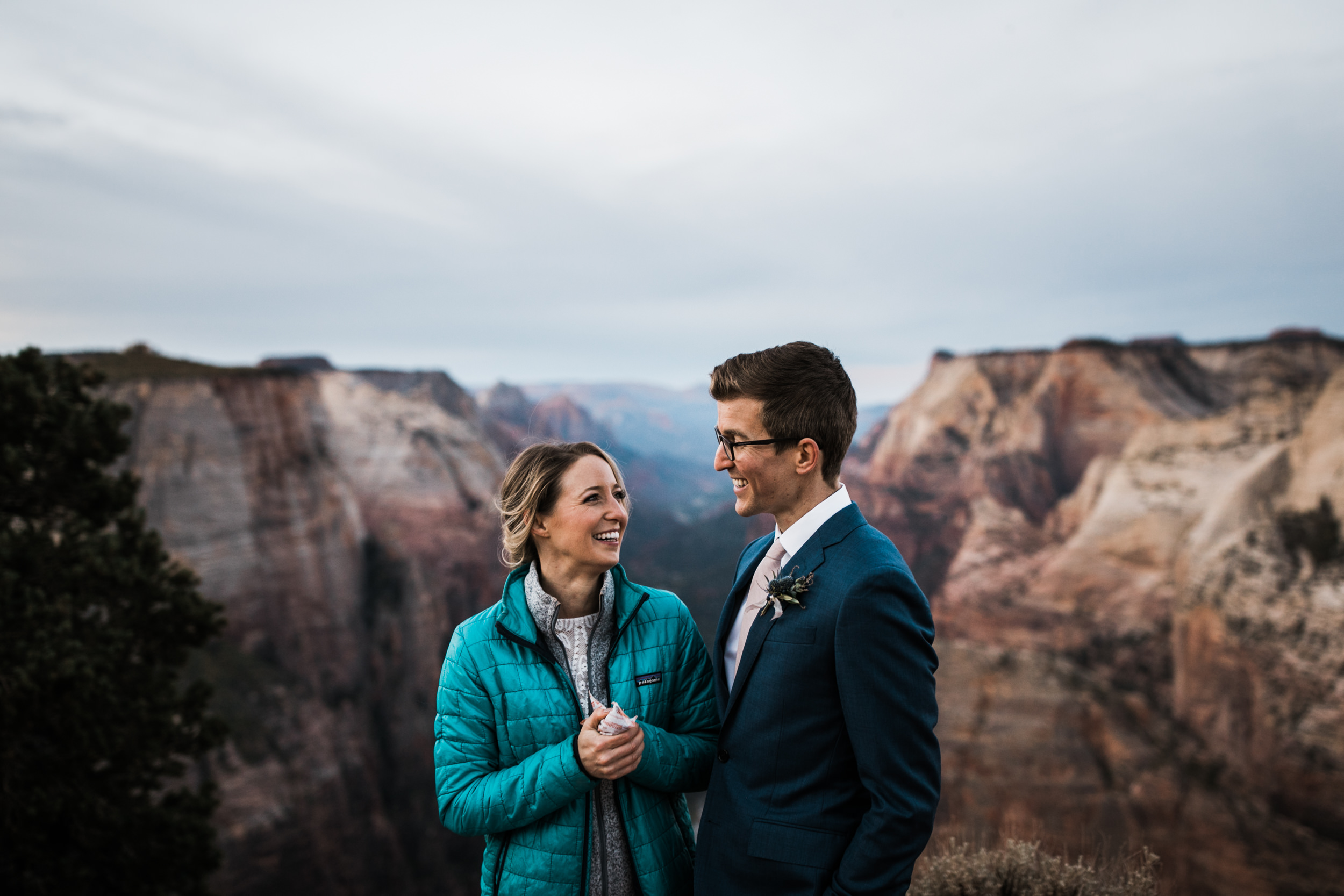 erin + marshall’s sunrise elopement ceremony overlooking zion national park | hiking wedding | utah elopement photographer | the hearnes adventure photography