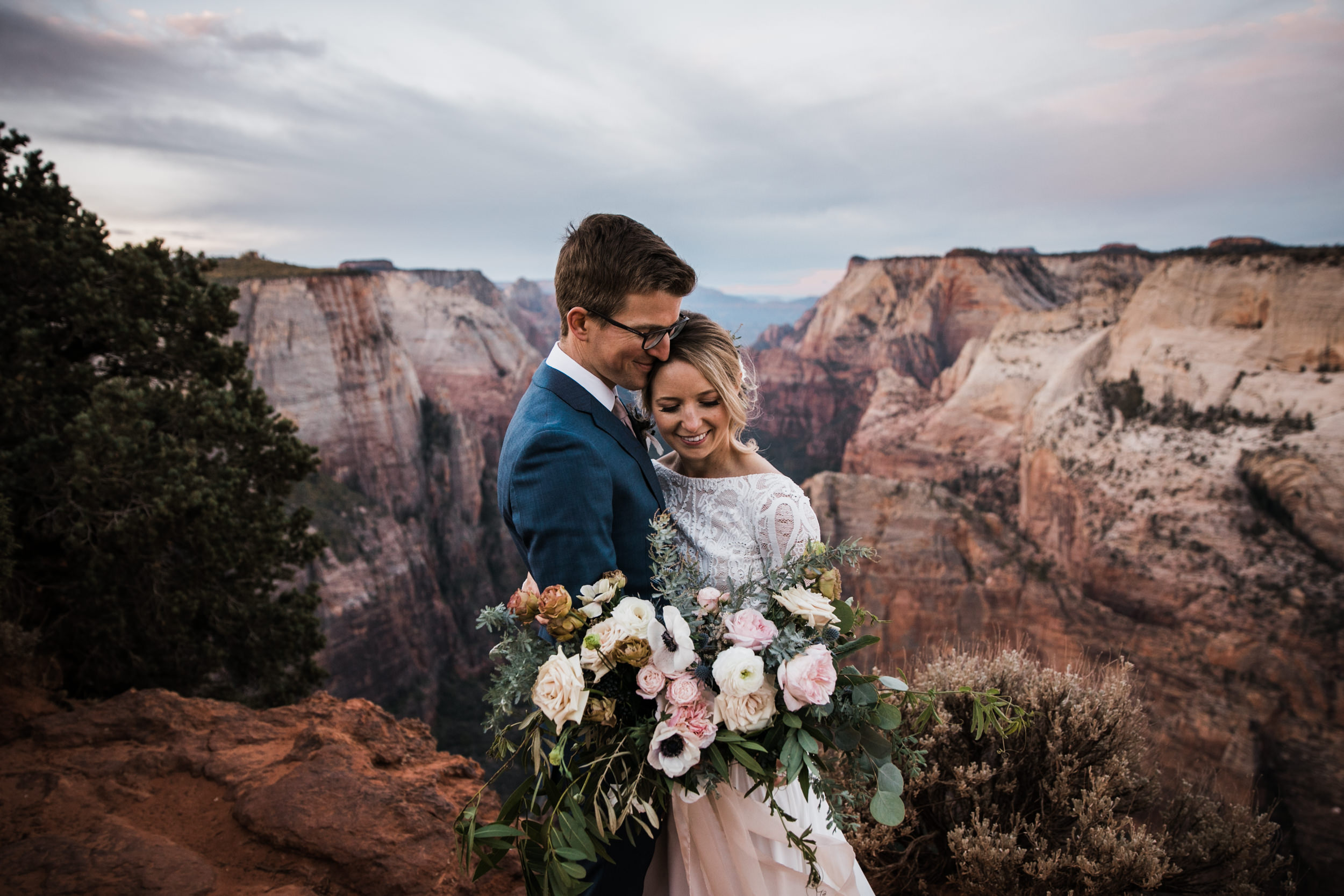 erin + marshall’s sunrise elopement ceremony overlooking zion national park | hiking wedding | utah elopement photographer | the hearnes adventure photography