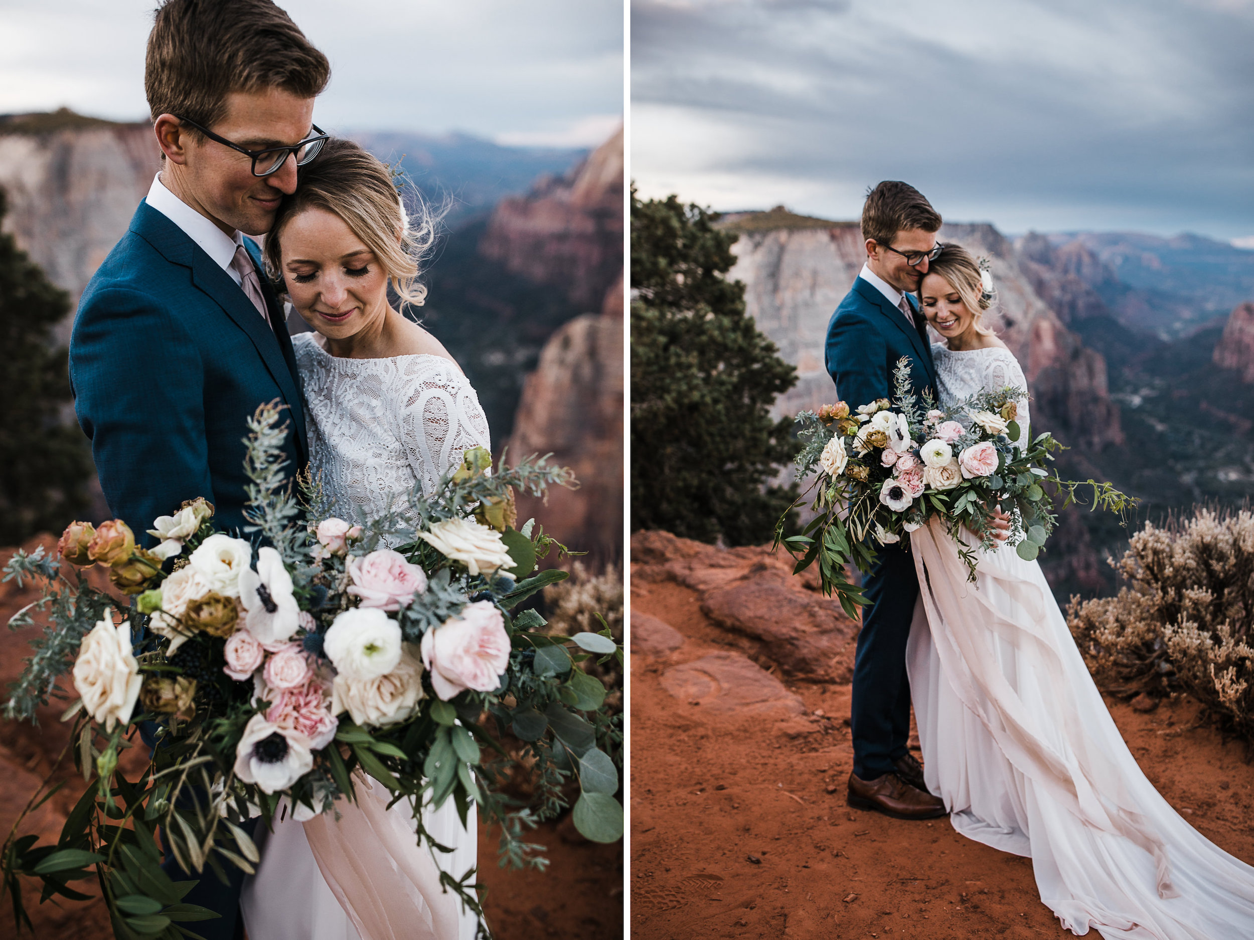 erin + marshall’s sunrise elopement ceremony overlooking zion national park | hiking wedding | utah elopement photographer | the hearnes adventure photography