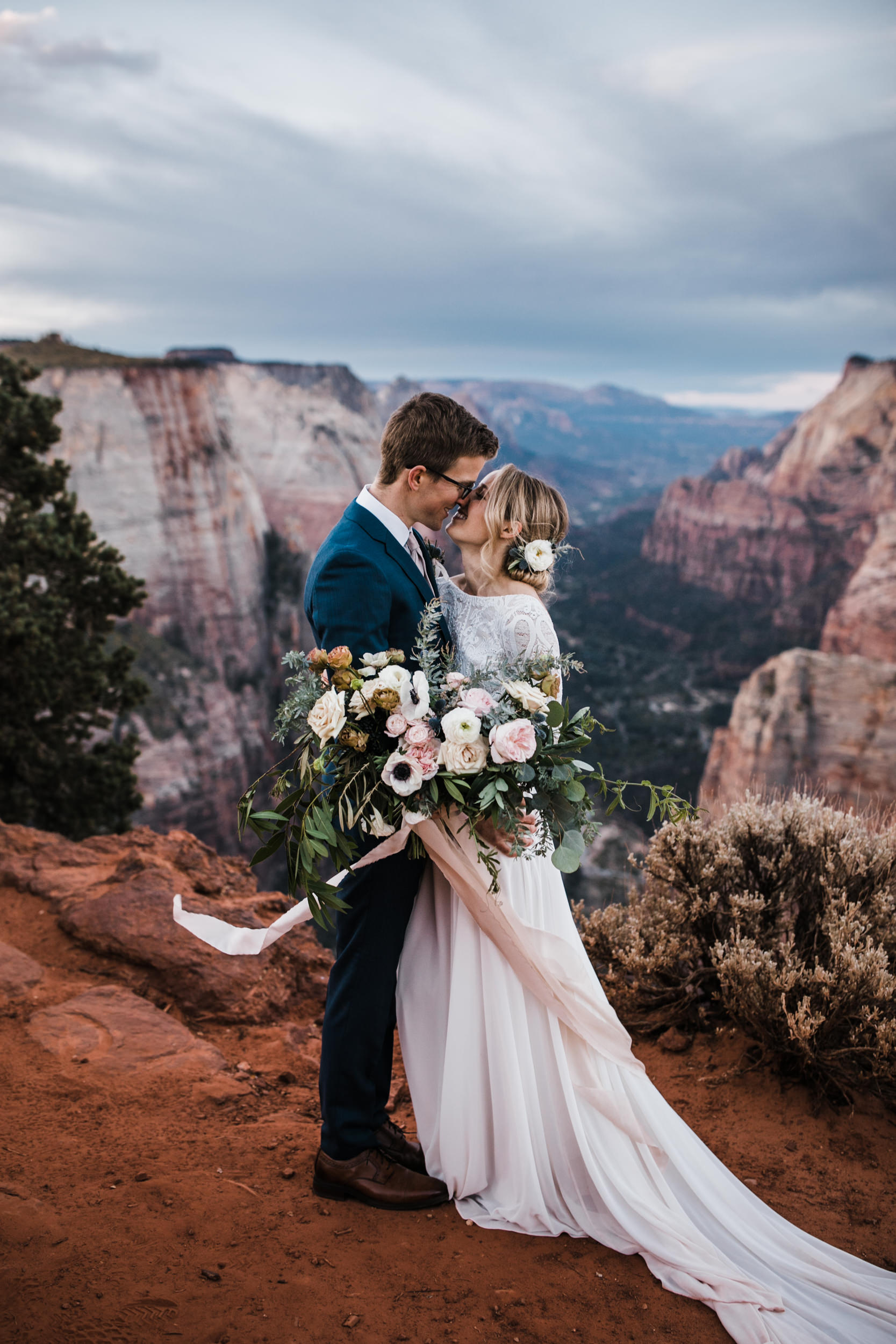 erin + marshall’s sunrise elopement ceremony overlooking zion national park | hiking wedding | utah elopement photographer | the hearnes adventure photography