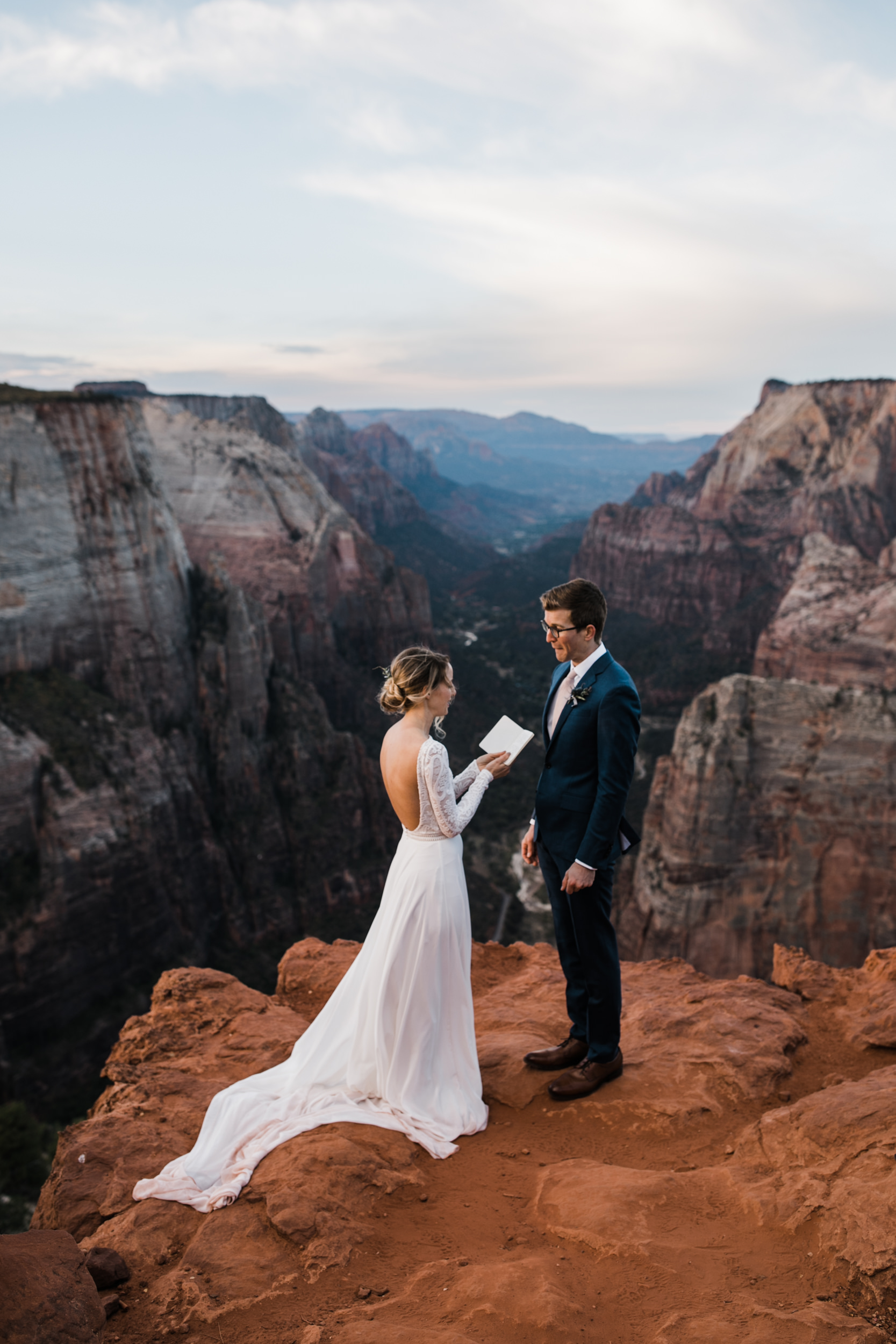 erin + marshall’s sunrise elopement ceremony overlooking zion national park | hiking wedding | utah elopement photographer | the hearnes adventure photography