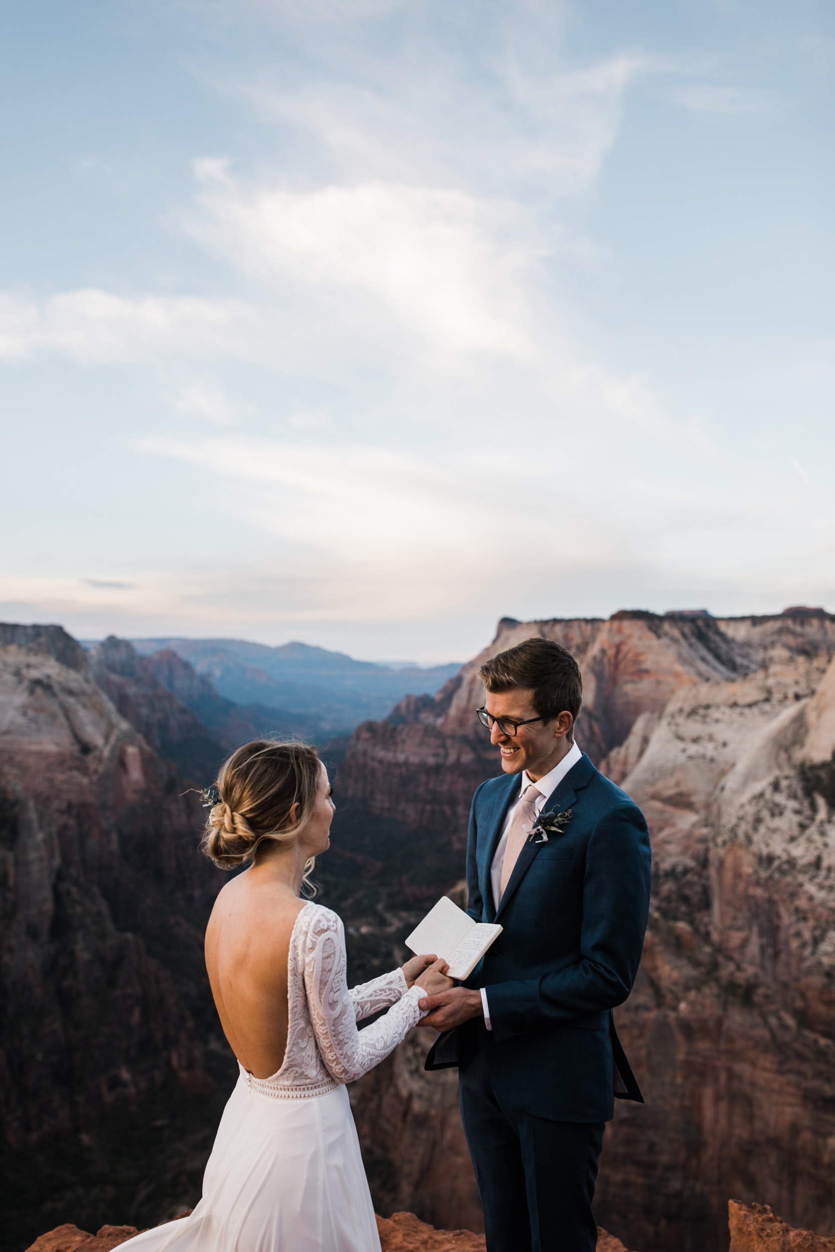 erin + marshall’s sunrise elopement ceremony overlooking zion national park | hiking wedding | utah elopement photographer | the hearnes adventure photography