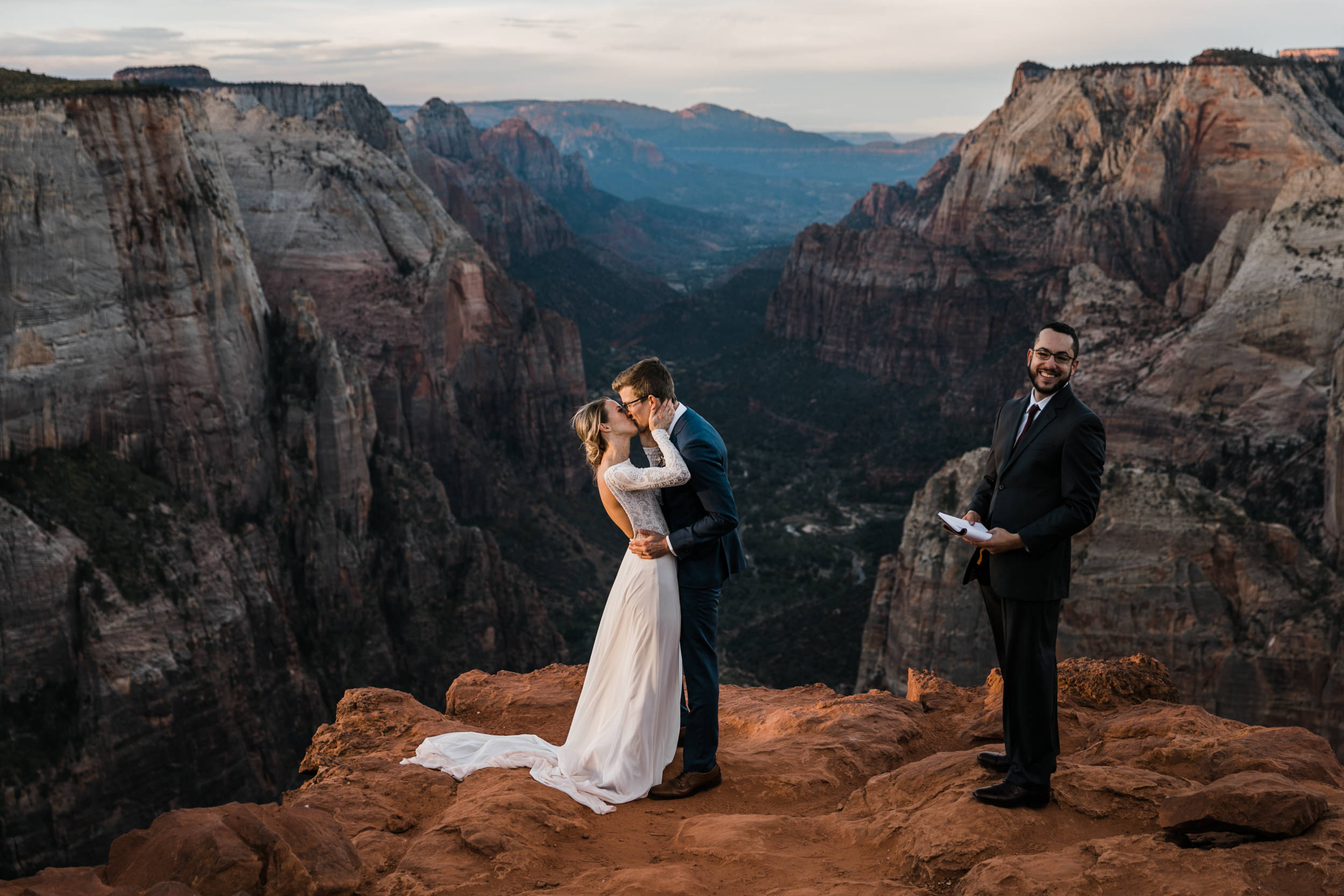 erin + marshall’s sunrise elopement ceremony overlooking zion national park | hiking wedding | utah elopement photographer | the hearnes adventure photography