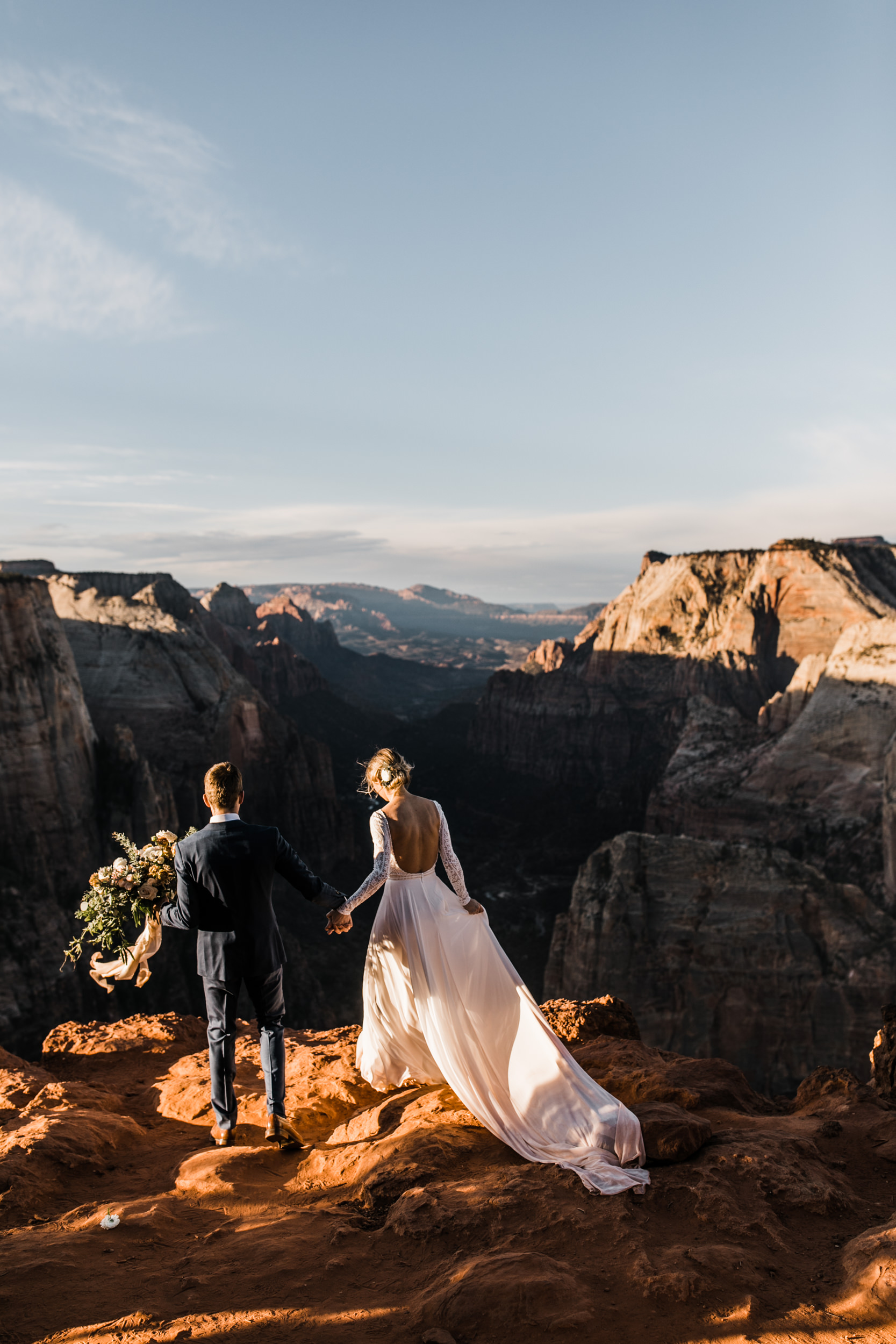 erin + marshall’s sunrise elopement ceremony overlooking zion national park | hiking wedding | utah elopement photographer | the hearnes adventure photography