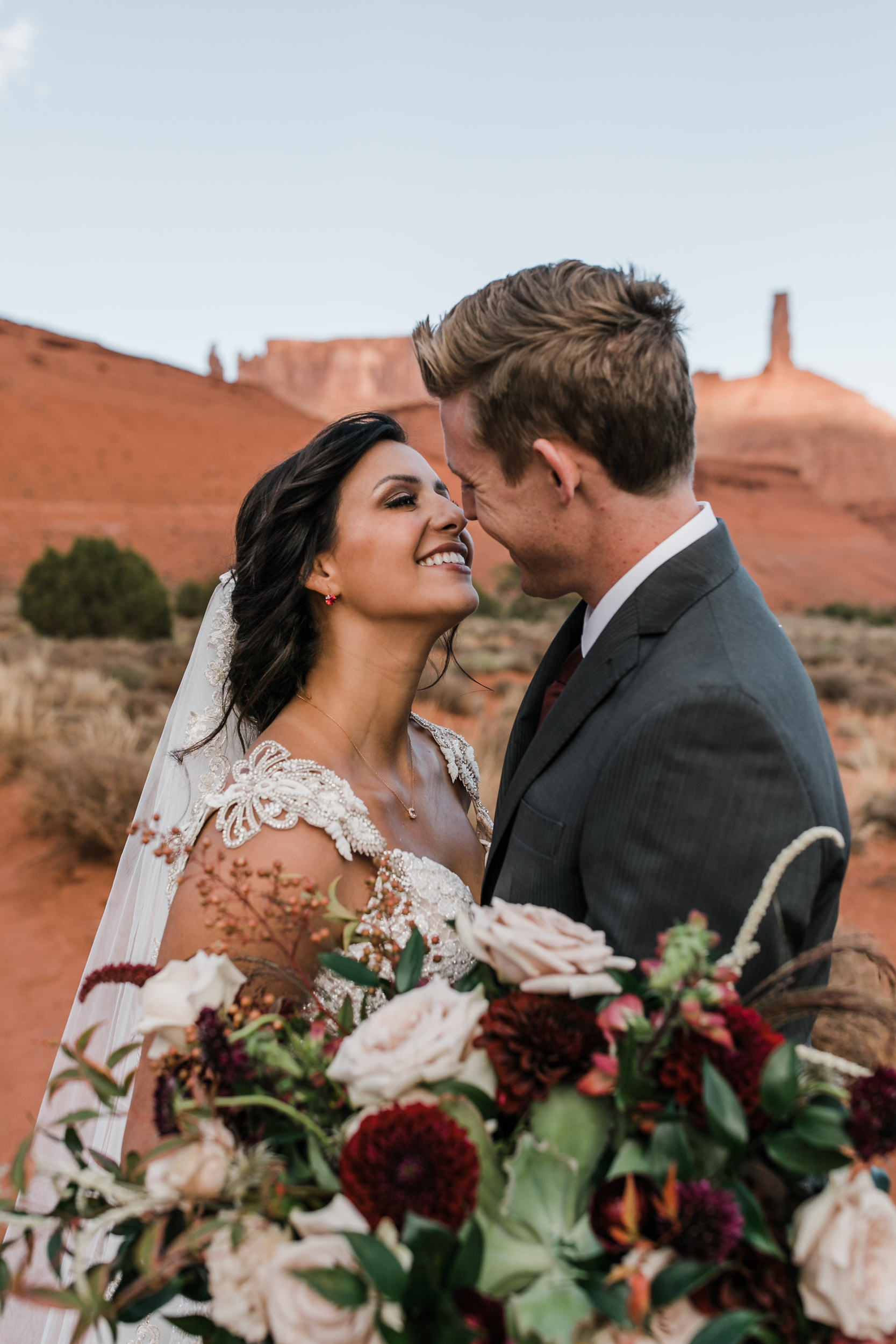 moab, utah wedding first look session | galia lahav bride | bridals in the desert | the hearnes adventure photography