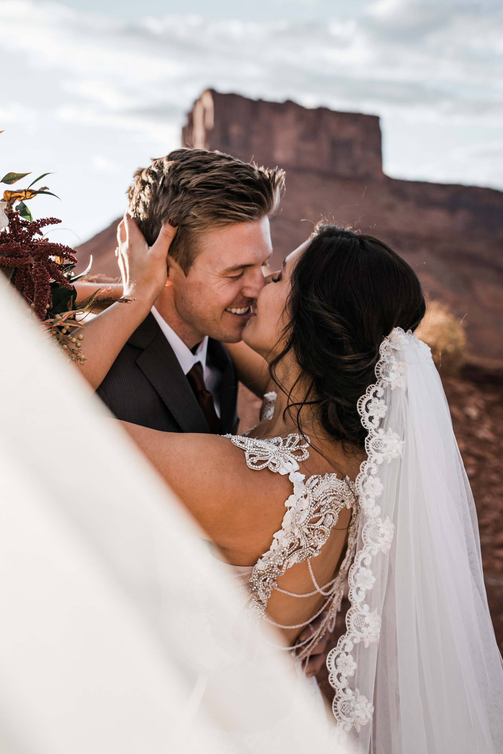 moab, utah wedding first look session | galia lahav bride | bridals in the desert | the hearnes adventure photography