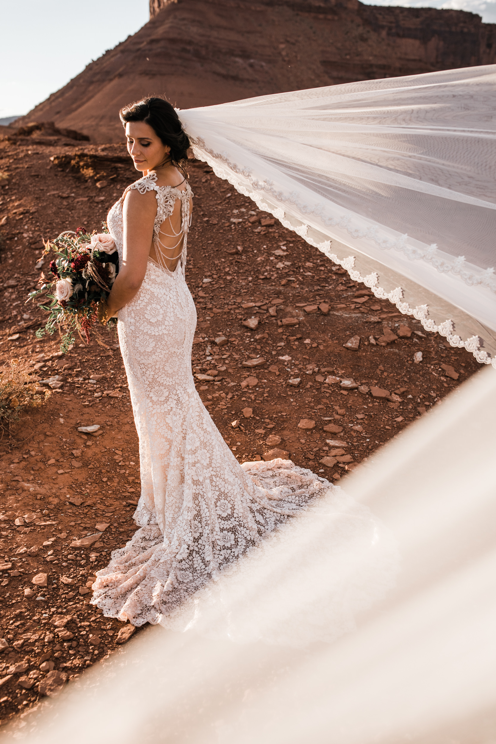 moab, utah wedding first look session | galia lahav bride | bridals in the desert | the hearnes adventure photography