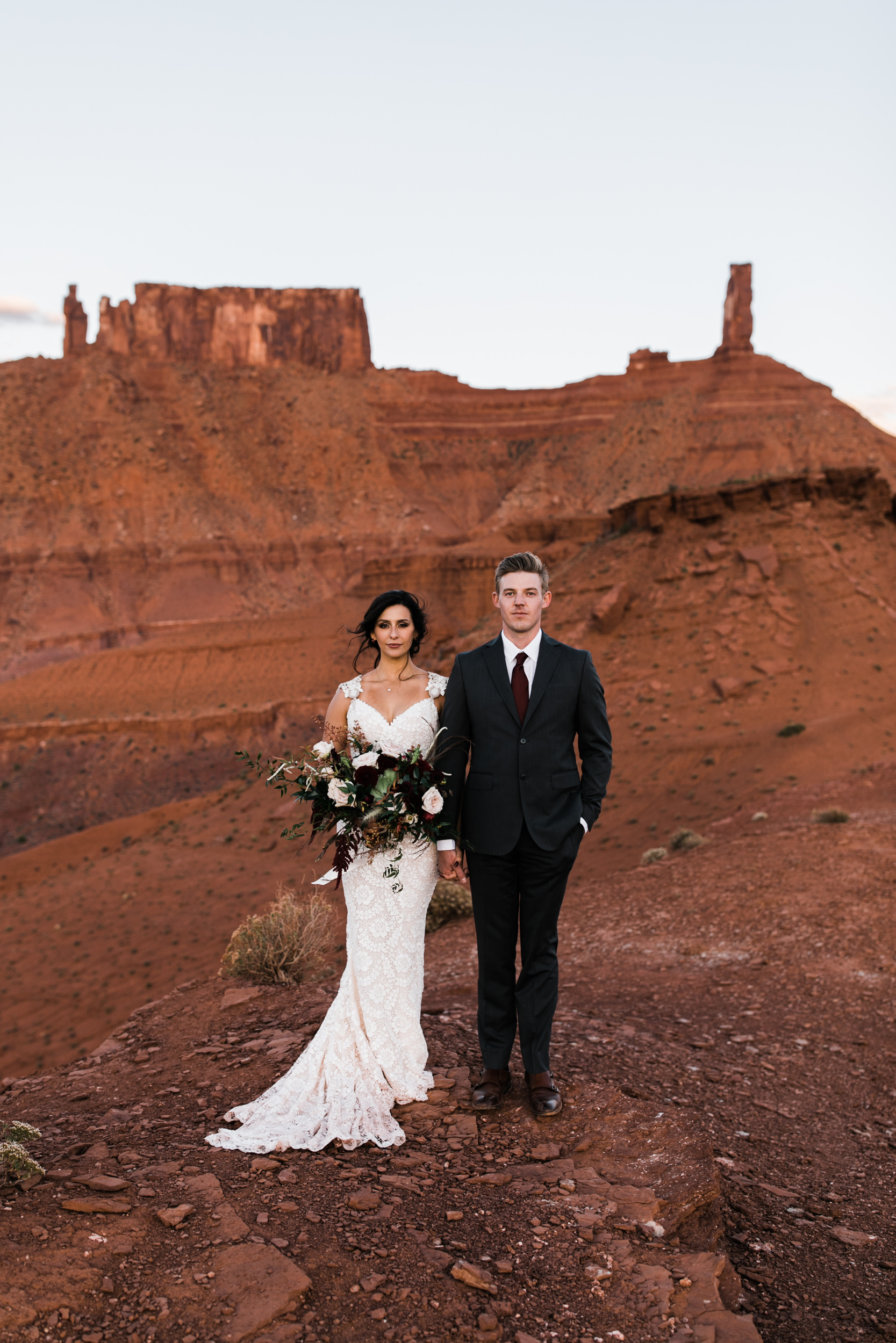 moab, utah wedding first look session | galia lahav bride | bridals in the desert | the hearnes adventure photography