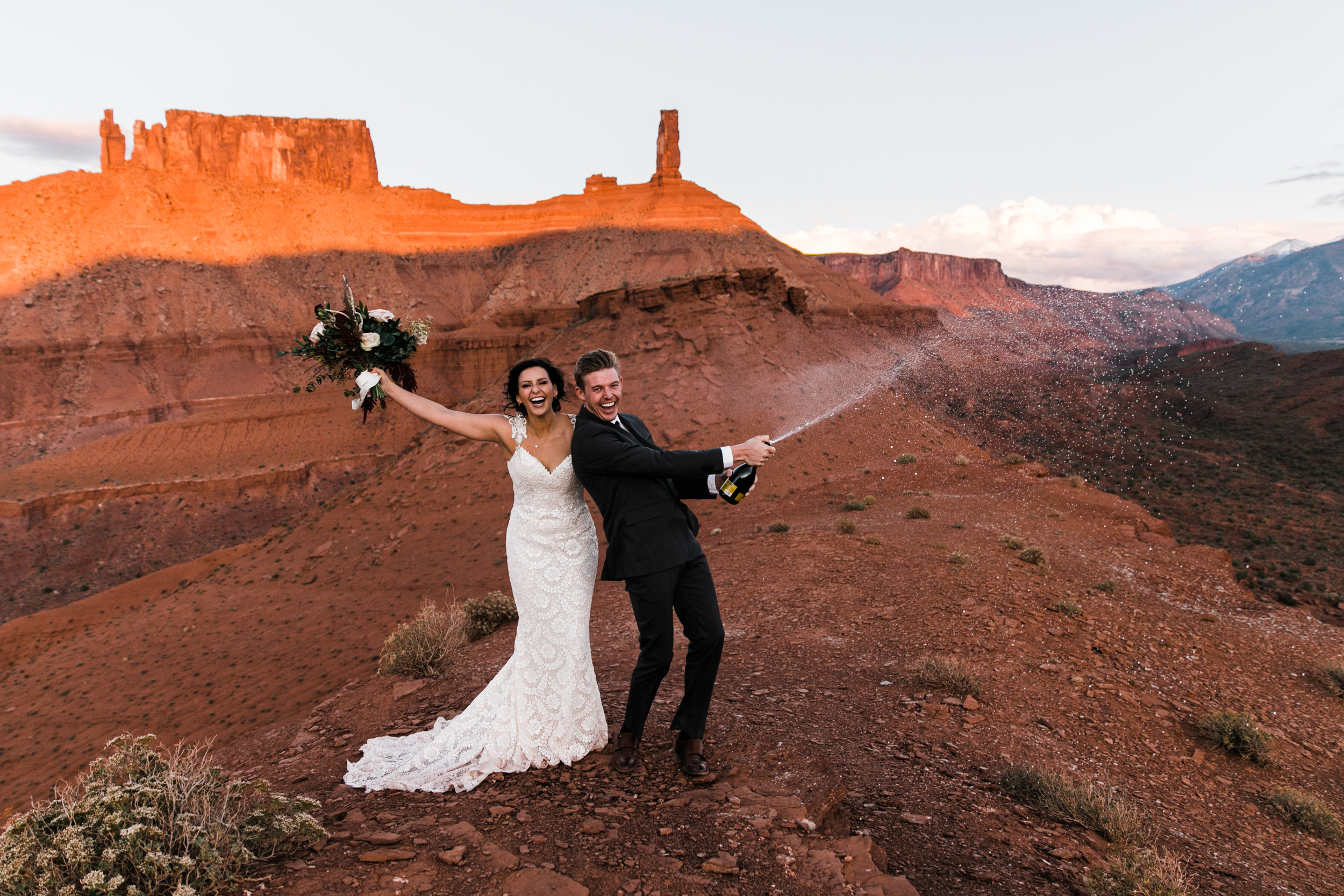 moab, utah wedding first look session | galia lahav bride | bridals in the desert | the hearnes adventure photography
