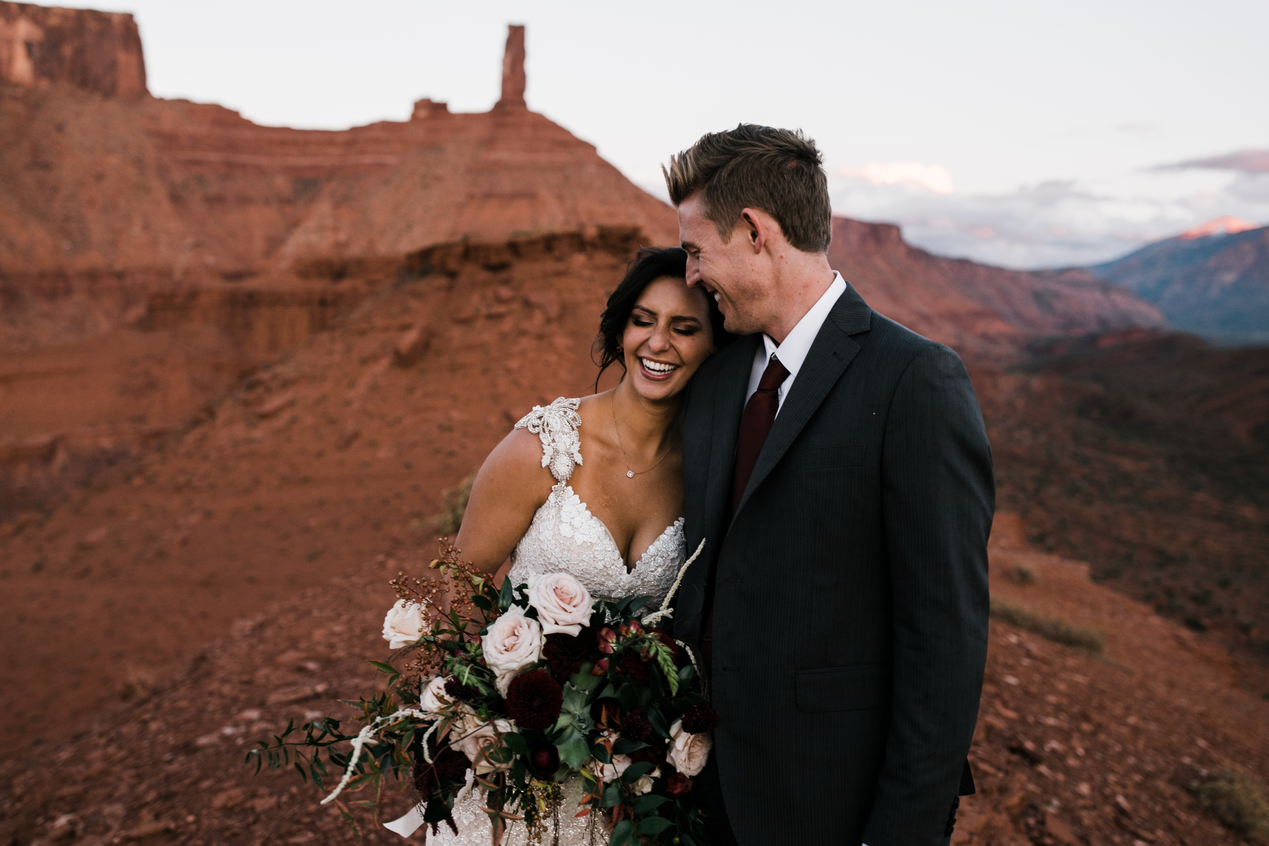 moab, utah wedding first look session | galia lahav bride | bridals in the desert | the hearnes adventure photography