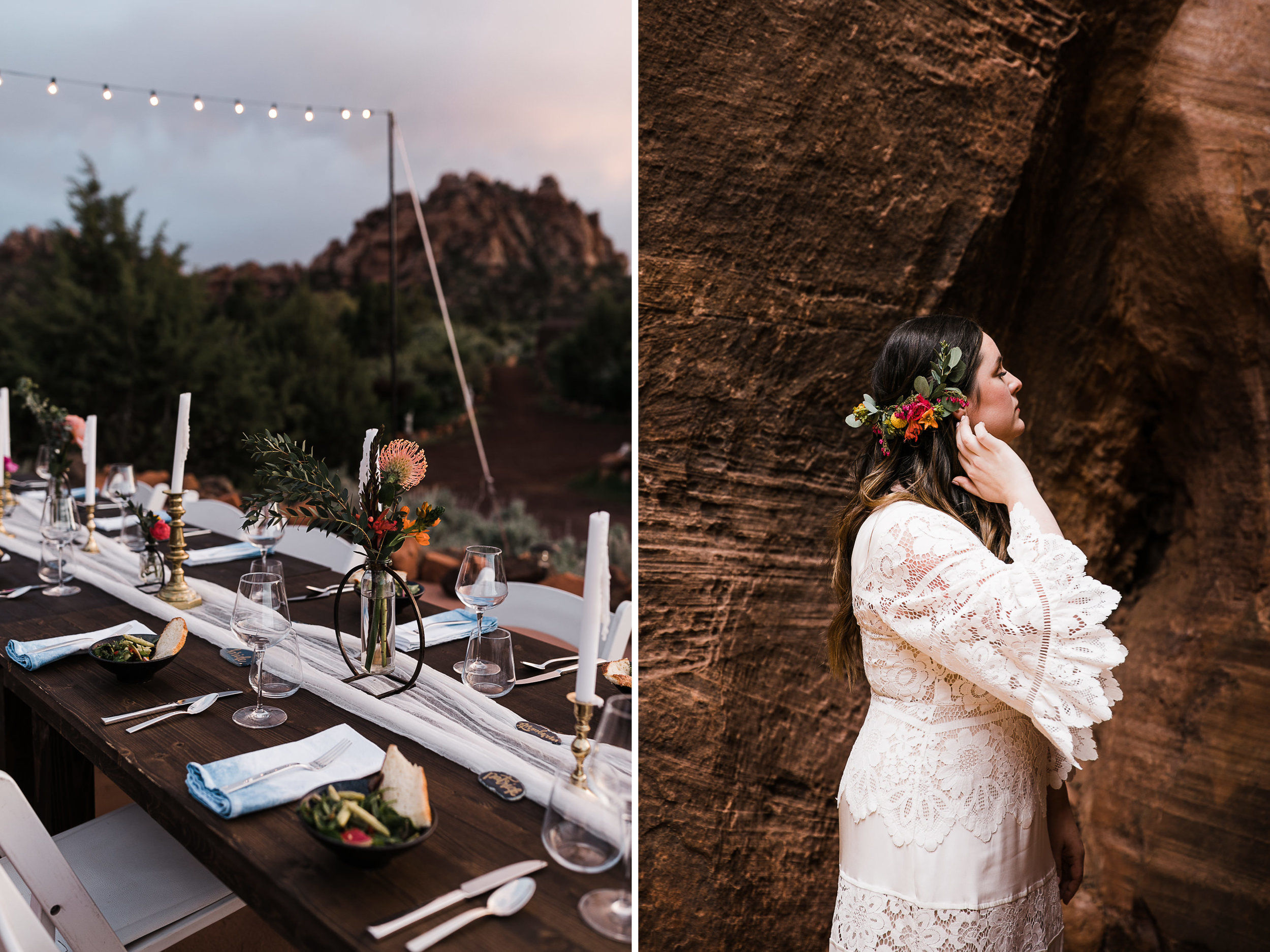 styled elopement dinner ideas | sunset intimate wedding in the desert | the hearnes adventure photography