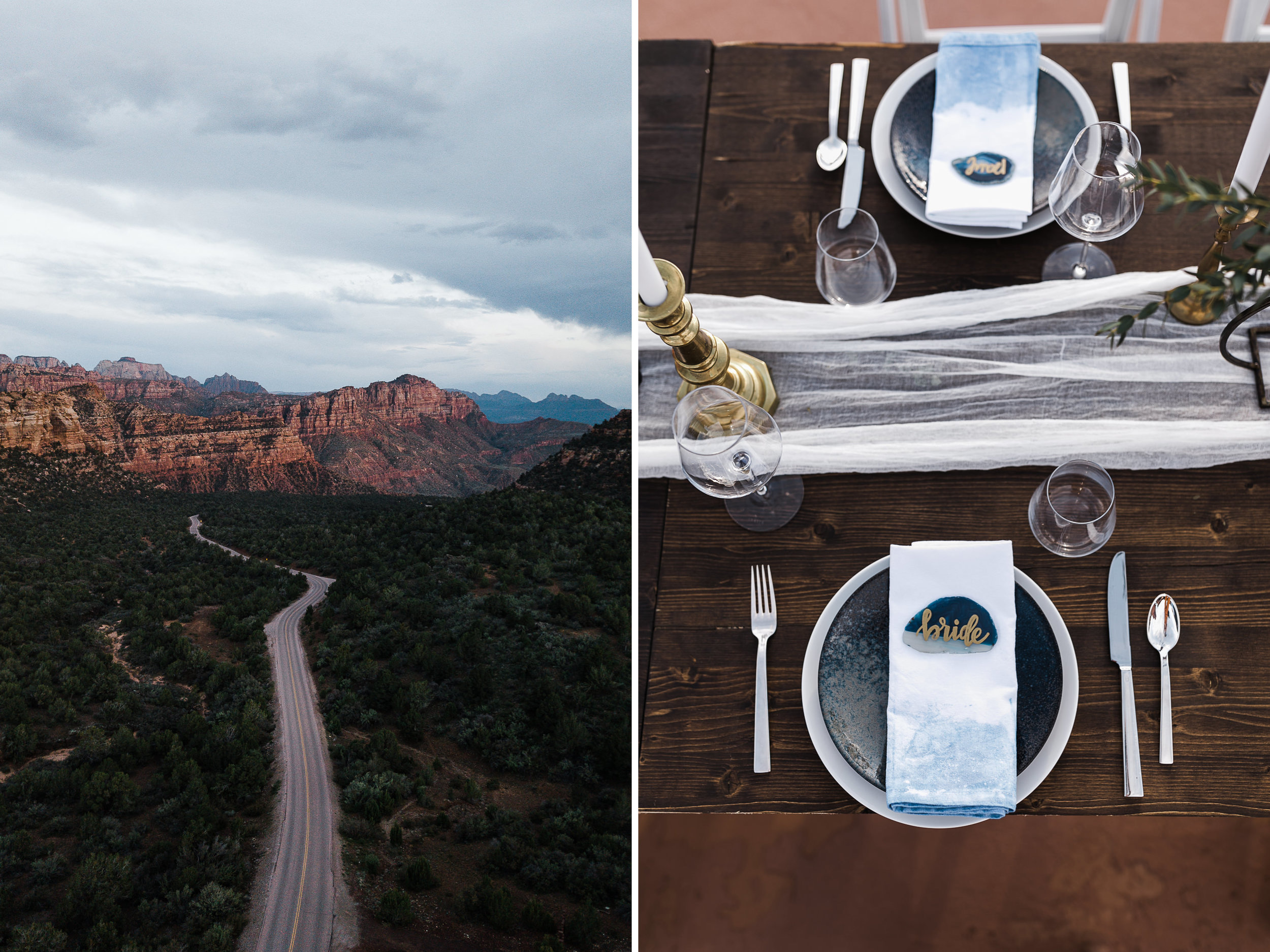 Zion national park elopement photographer | styled small wedding dinner in the desert | the hearnes adventure photography