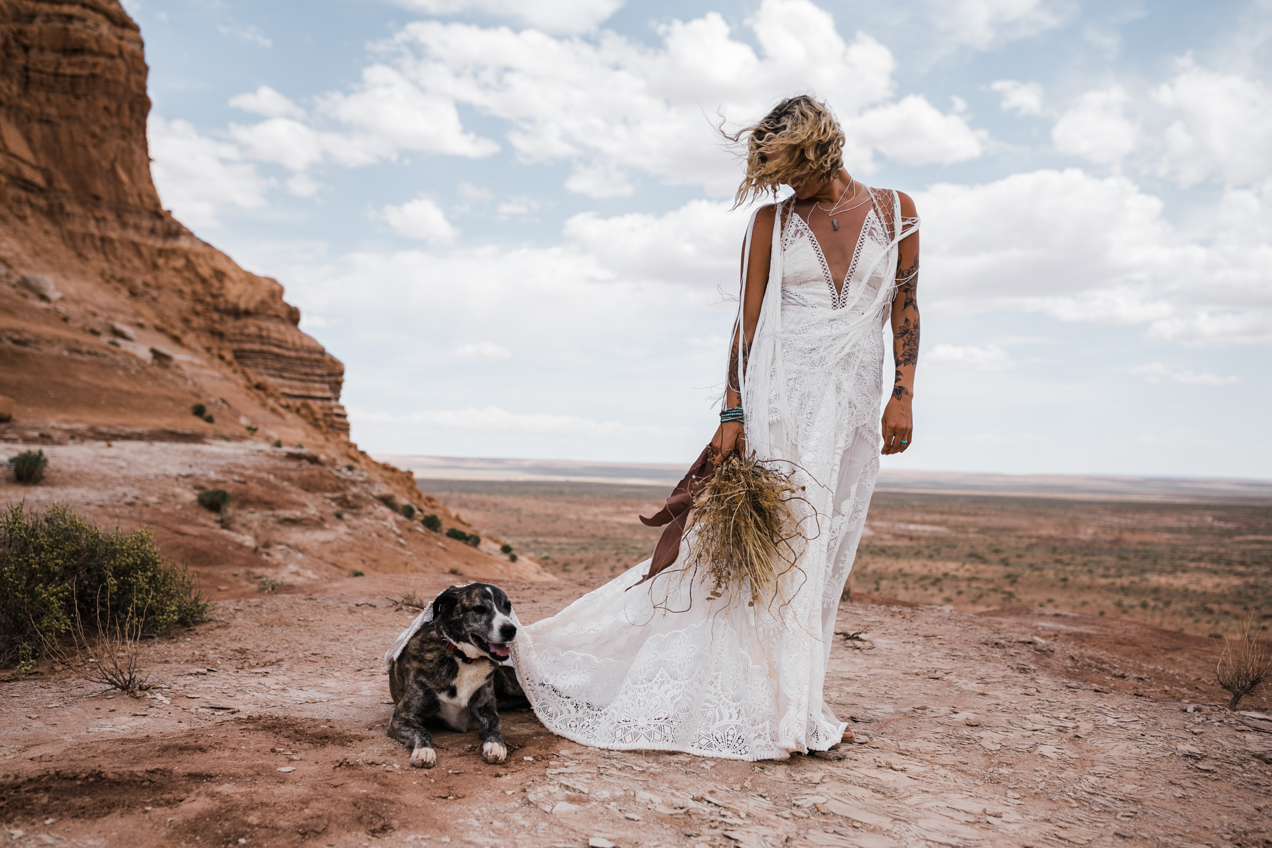 brianna madia rue de seine wedding dress portraits with their dogs bucket and dagwood