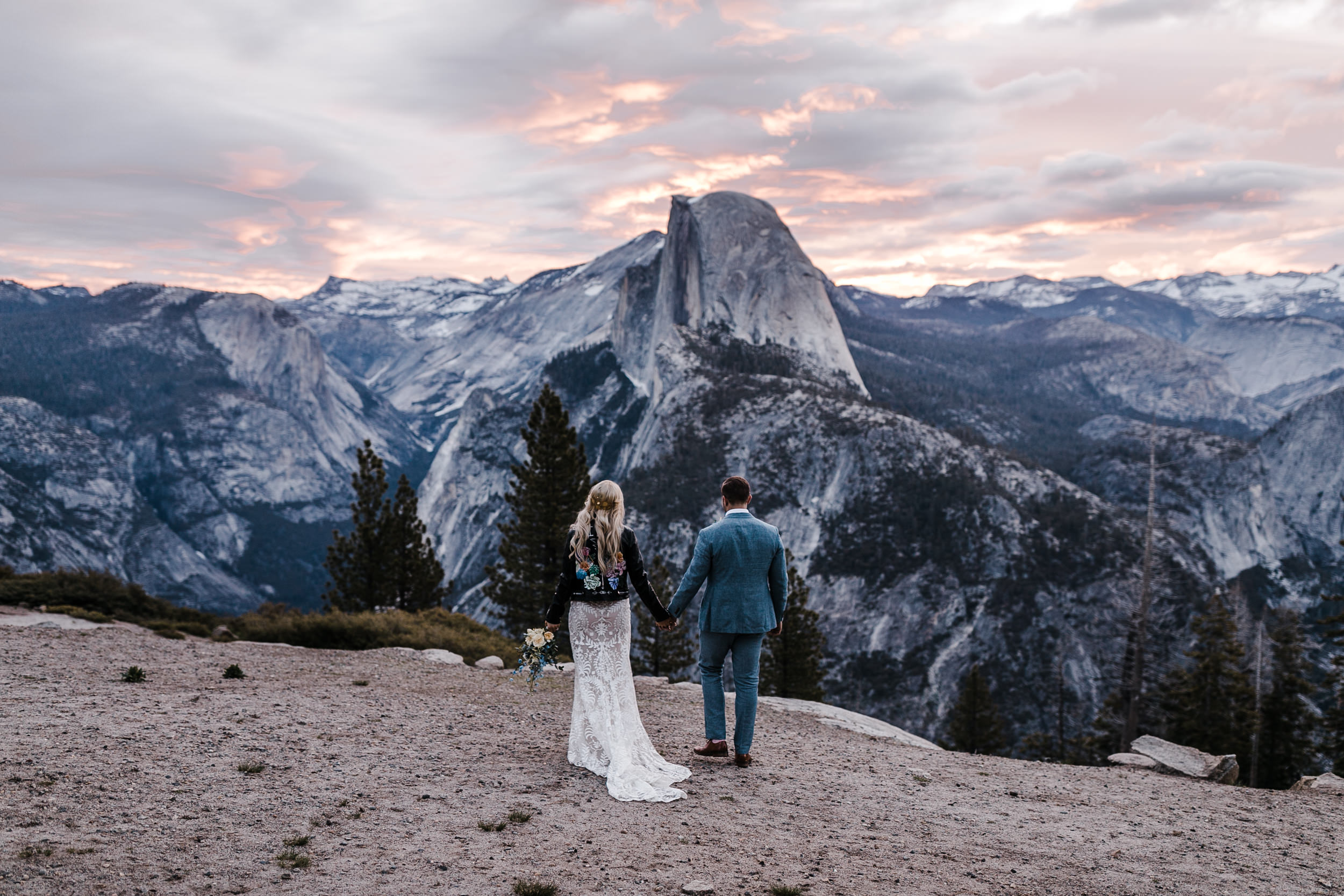 Erika + Grant’s intimate Yosemite National Park destination wedding + romantic backyard reception under twinkle lights | glacier point sunrise first look | the hearnes adventure photography 