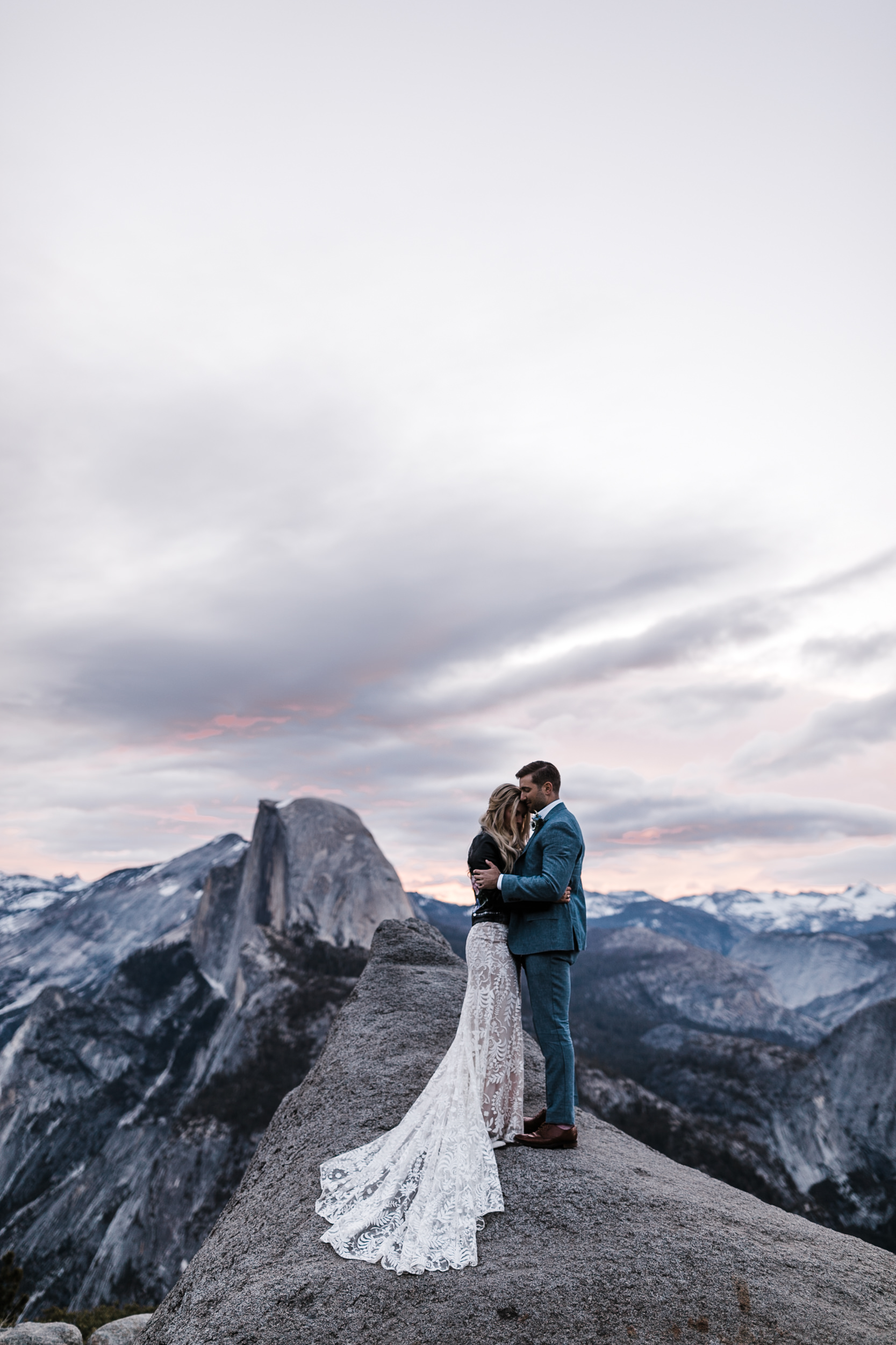 Erika + Grant’s intimate Yosemite National Park destination wedding + romantic backyard reception under twinkle lights | glacier point sunrise first look | the hearnes adventure photography 