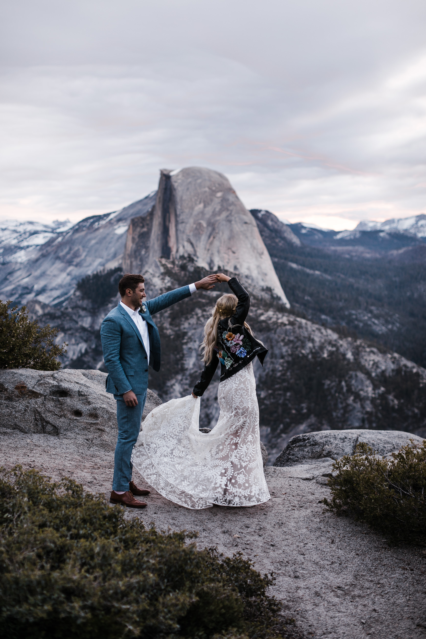 Erika + Grant’s intimate Yosemite National Park destination wedding + romantic backyard reception under twinkle lights | glacier point sunrise first look | the hearnes adventure photography 