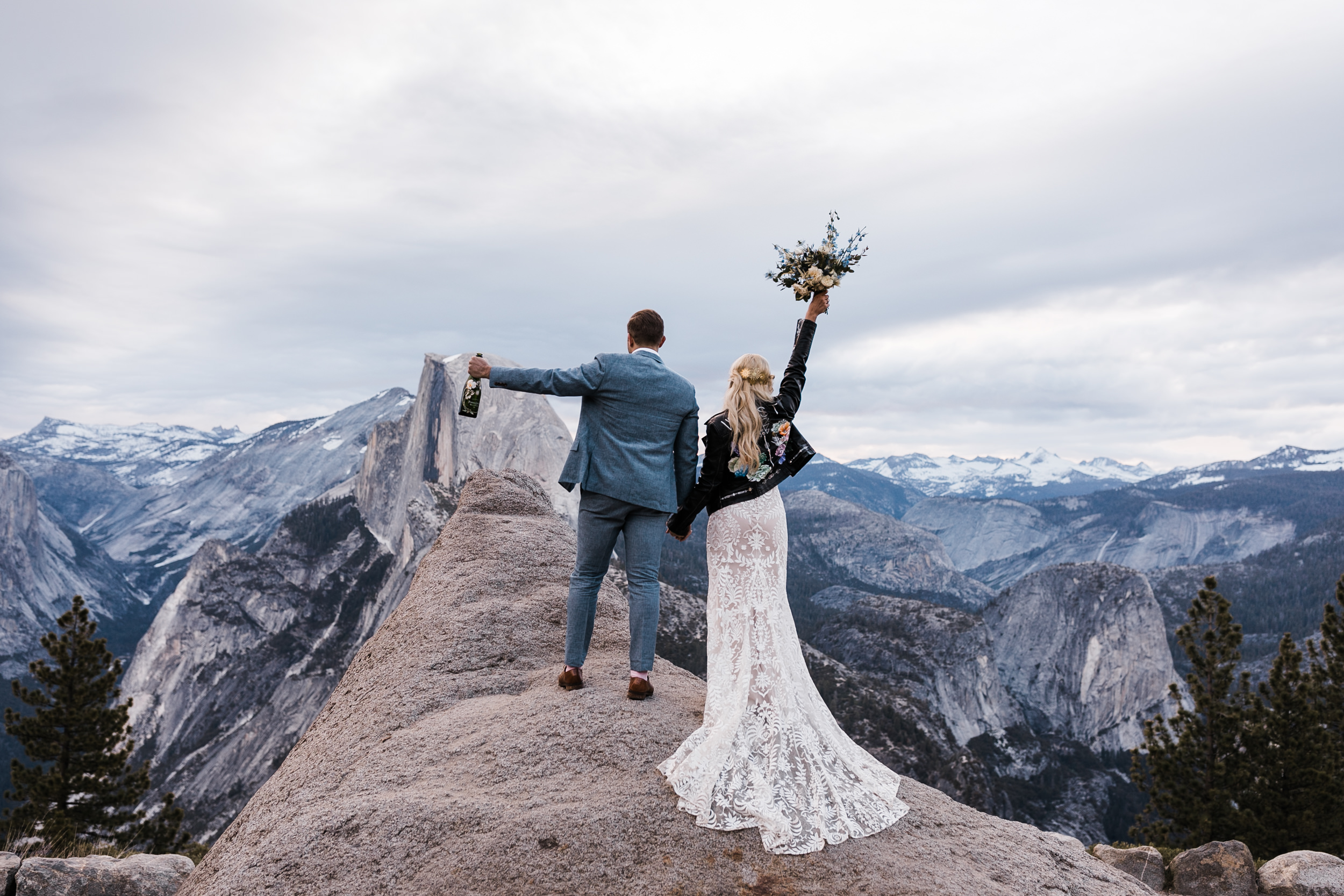 Erika + Grant’s intimate Yosemite National Park destination wedding + romantic backyard reception under twinkle lights | glacier point sunrise first look | the hearnes adventure photography 