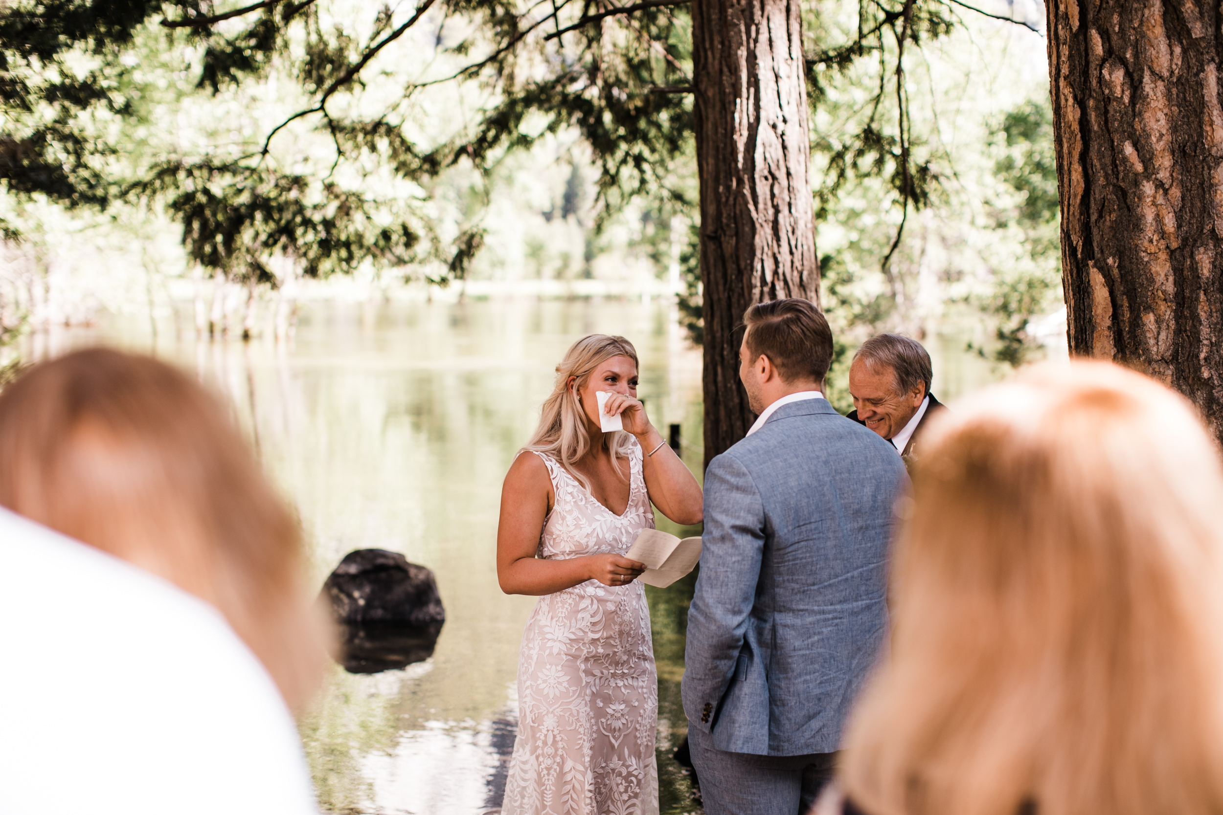 Erika + Grant’s intimate Yosemite National Park destination wedding + romantic backyard reception under twinkle lights | ceremony in the woods in yosemite valley | the hearnes adventure photography