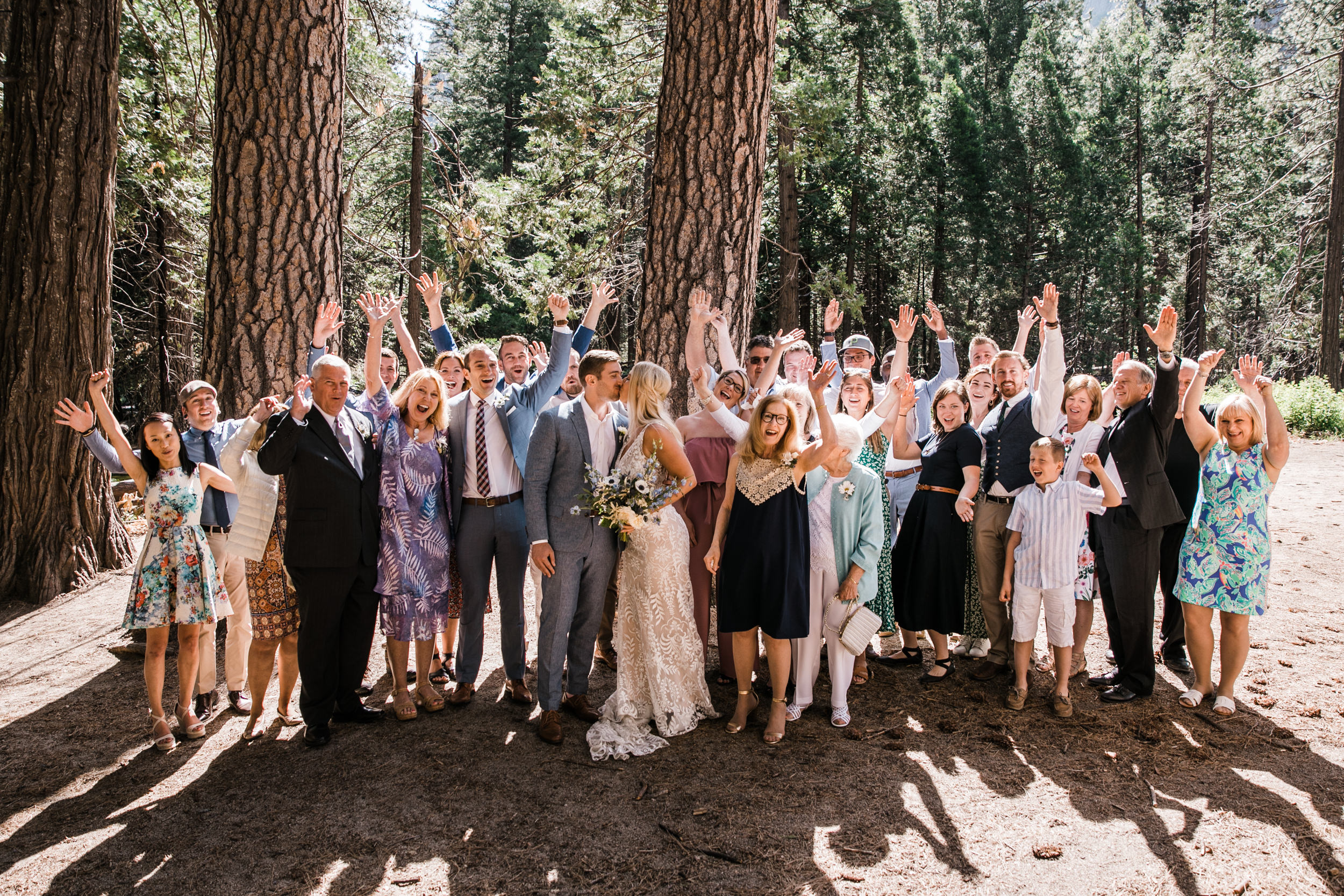 Erika + Grant’s intimate Yosemite National Park destination wedding + romantic backyard reception under twinkle lights | ceremony in the woods in yosemite valley | the hearnes adventure photography