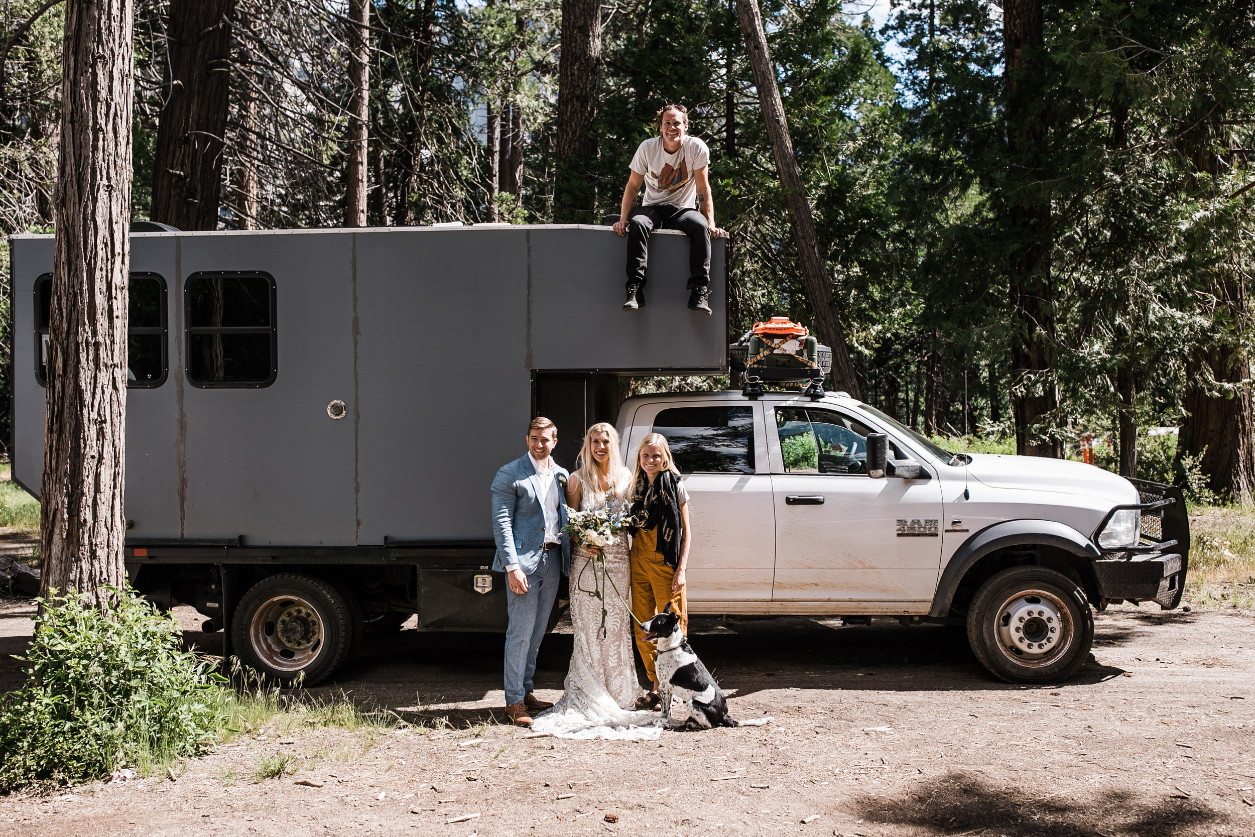 Erika + Grant’s intimate Yosemite National Park destination wedding + romantic backyard reception under twinkle lights | ceremony in the woods in yosemite valley | the hearnes adventure photography