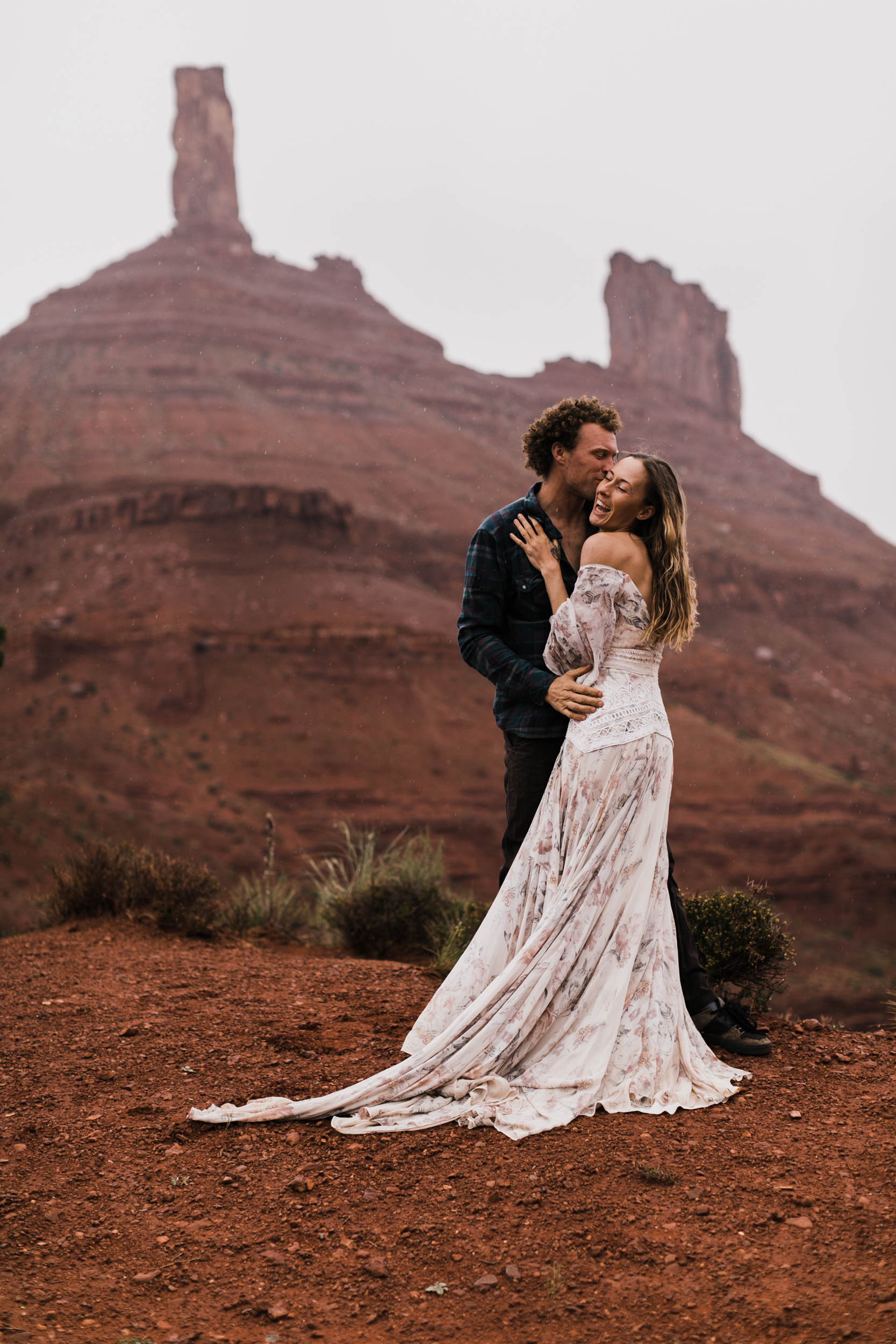 Adventurous Elopement Inspiration in Moab, Utah | With our friends “Sketchy” Andy Lewis and Aleta French | Rue De Seine Nahla Gown | Boho Wedding Gown